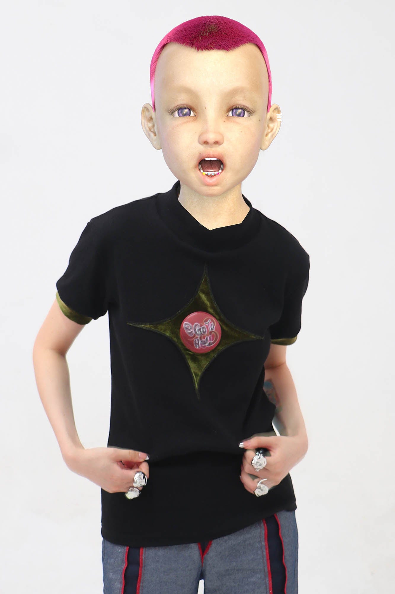 EMBRYO Four-Point Star Spliced Mock Neck T-Shirt
