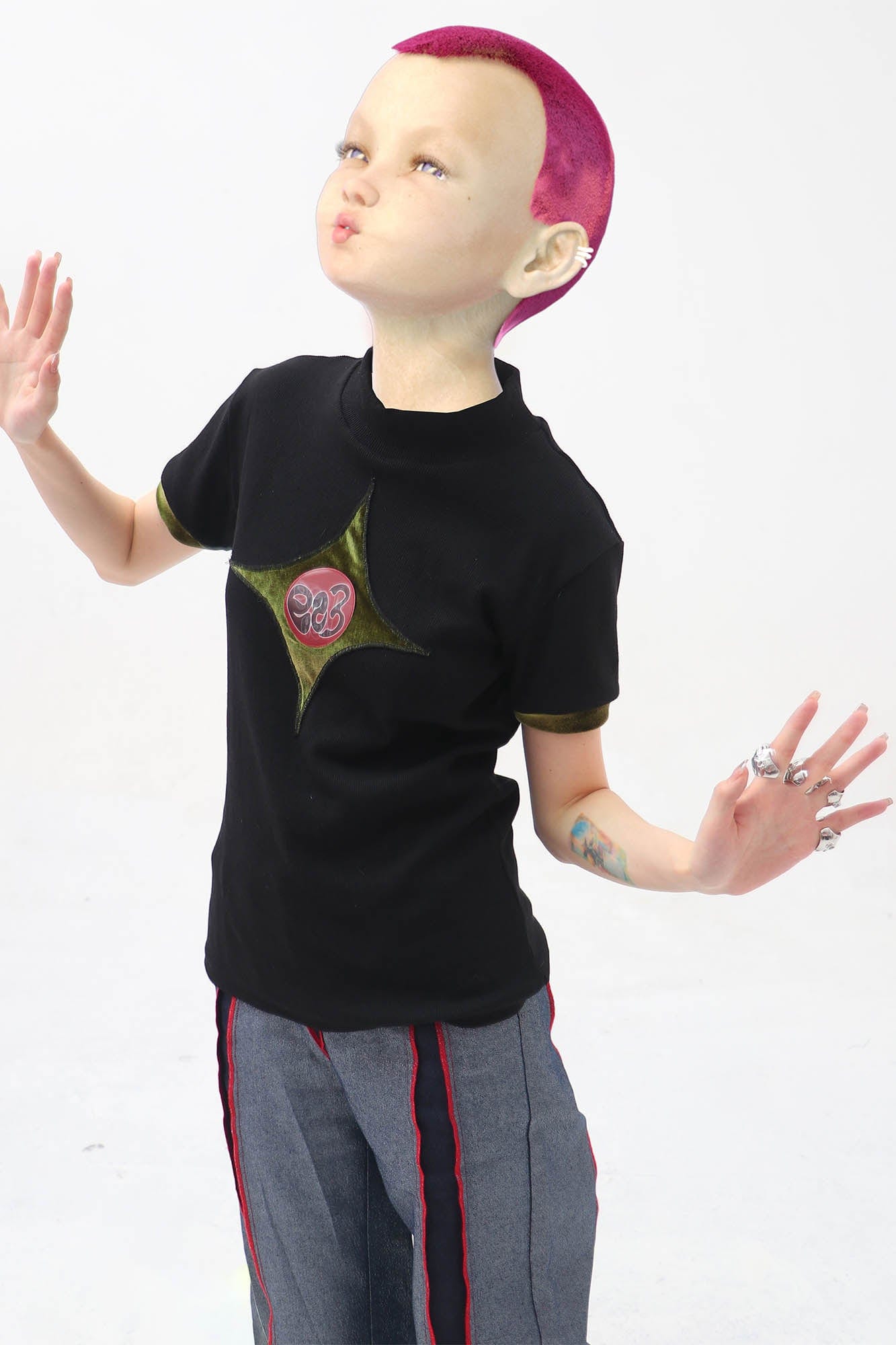 EMBRYO Four-Point Star Spliced Mock Neck T-Shirt