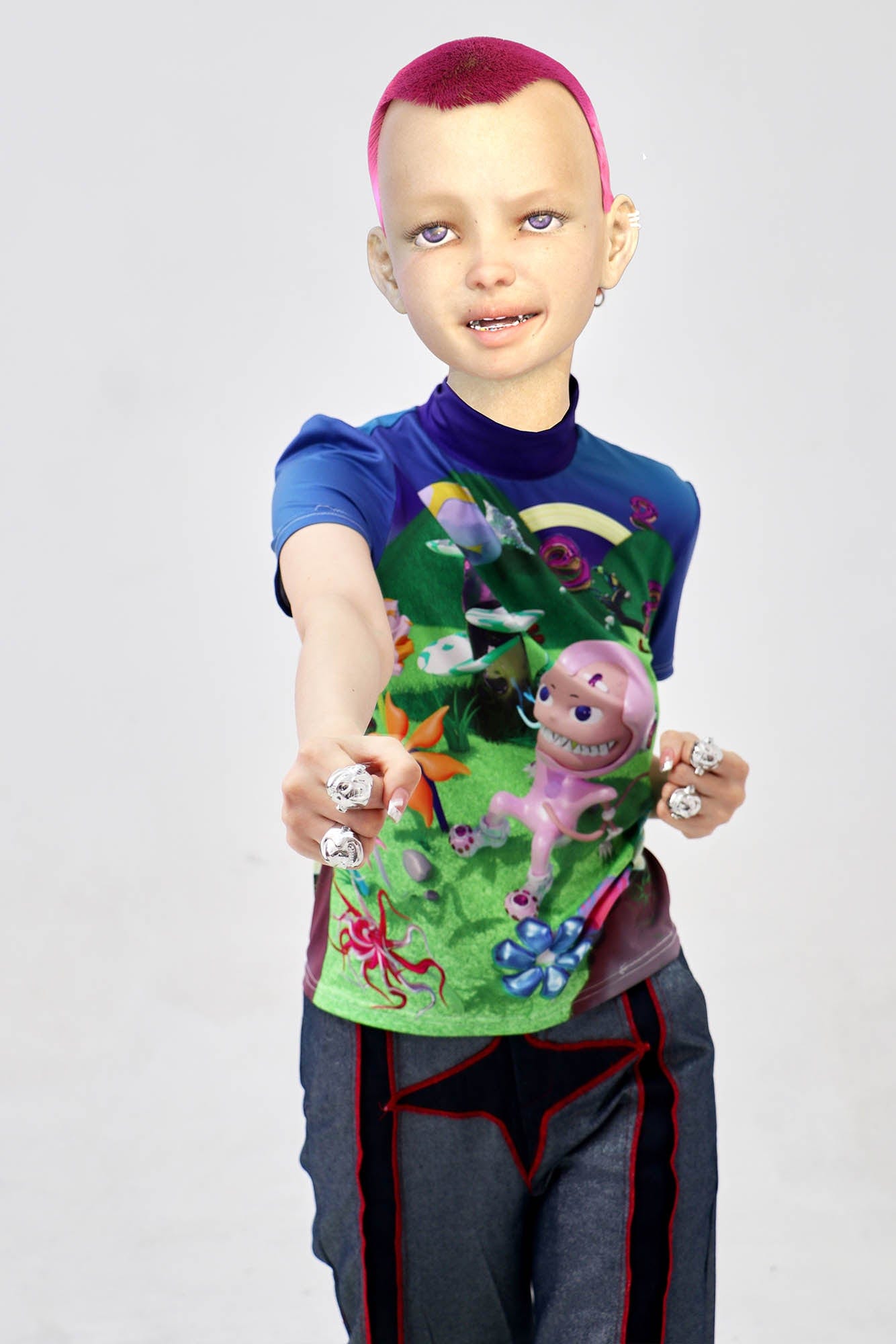 EMBRYO Fantasy Full-Print Mock Neck T-Shirt