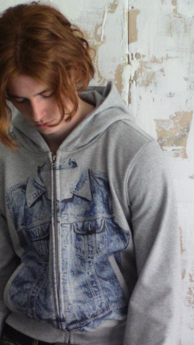 LEONSENSE Denim Print Zip-Up Hoodie