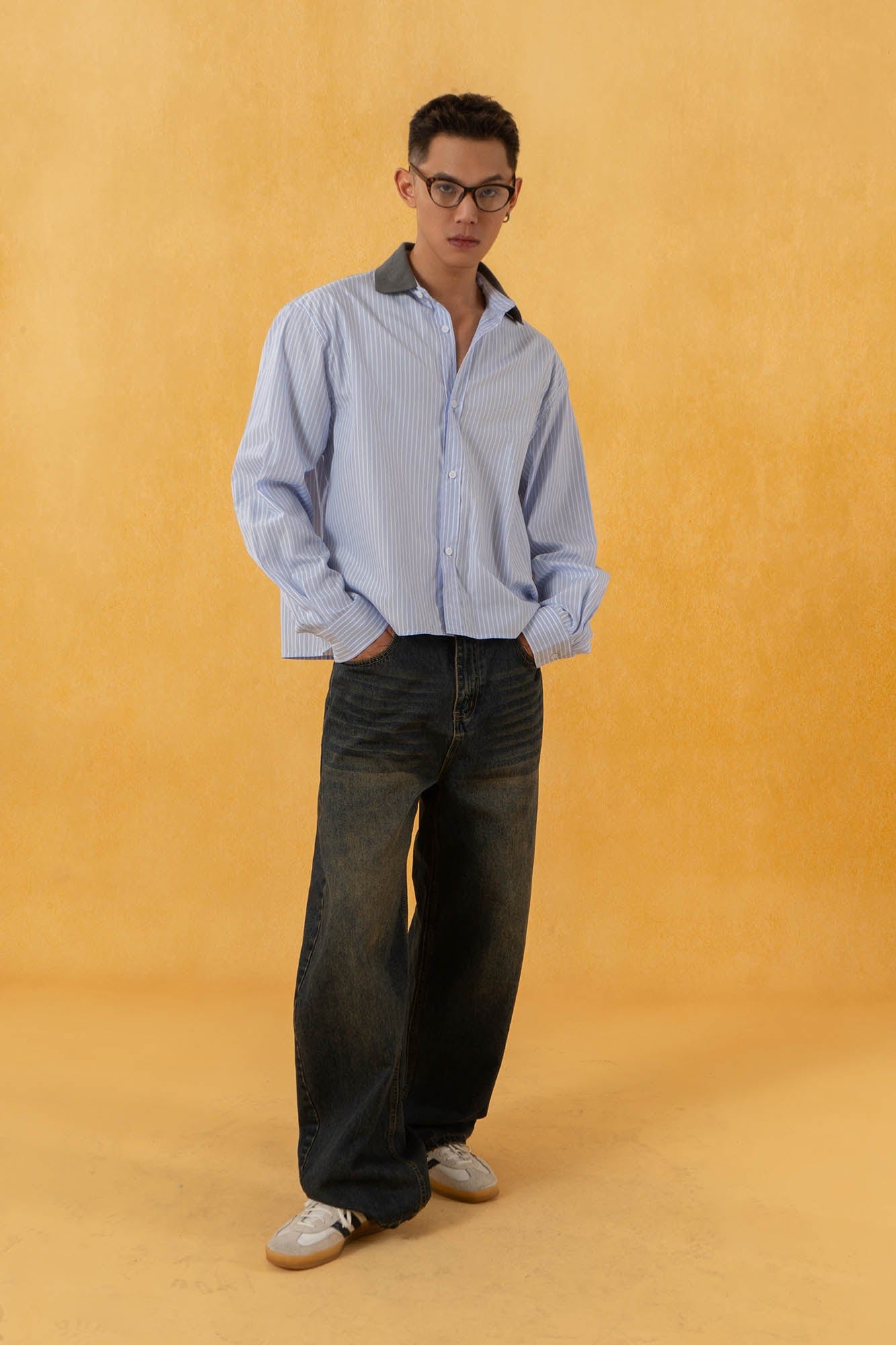 CLP Contrast Collar Striped Shirt