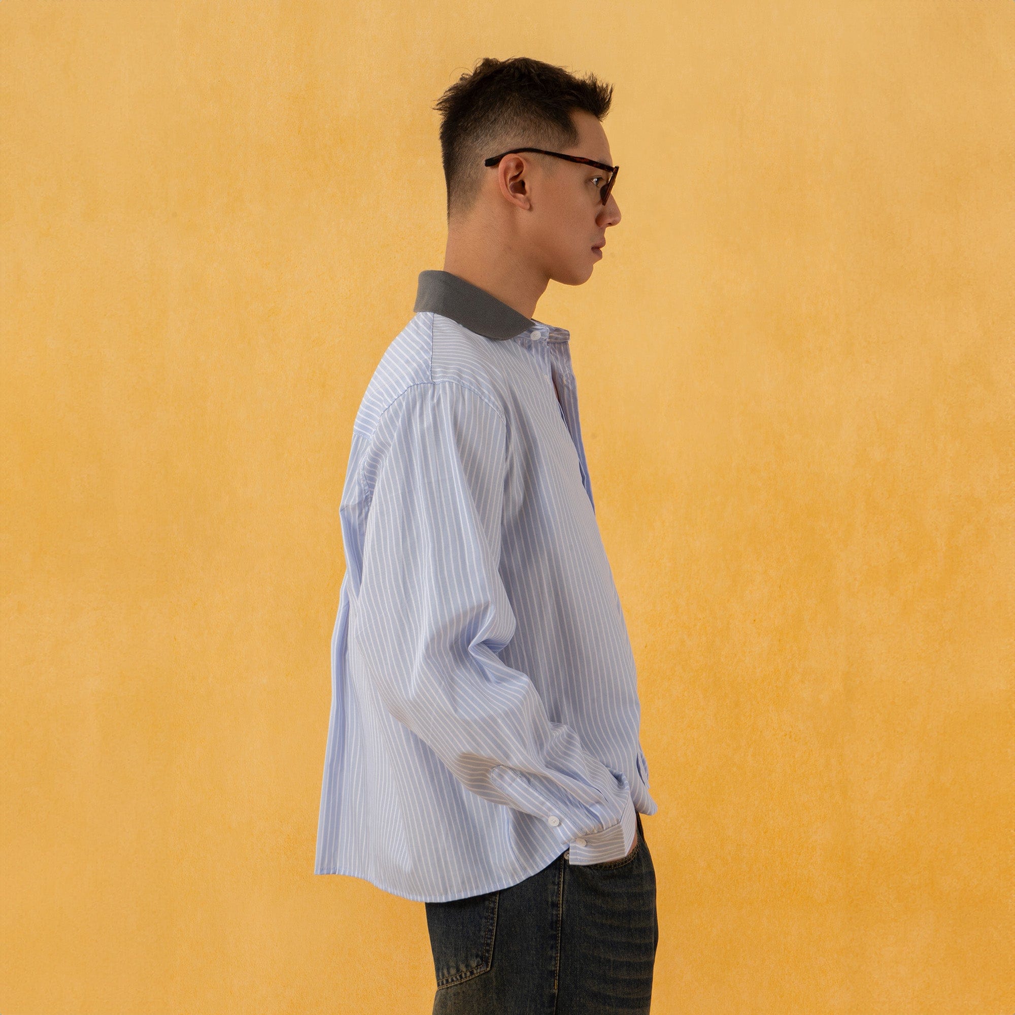 CLP Contrast Collar Striped Shirt