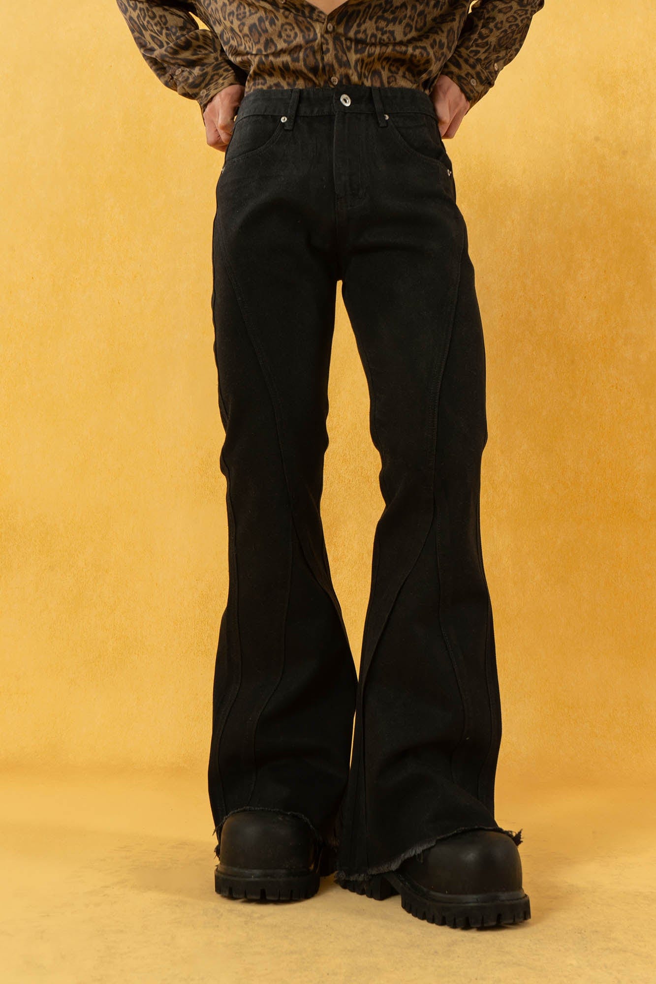 CLP Retro Frayed Slim Fit Flared Jeans