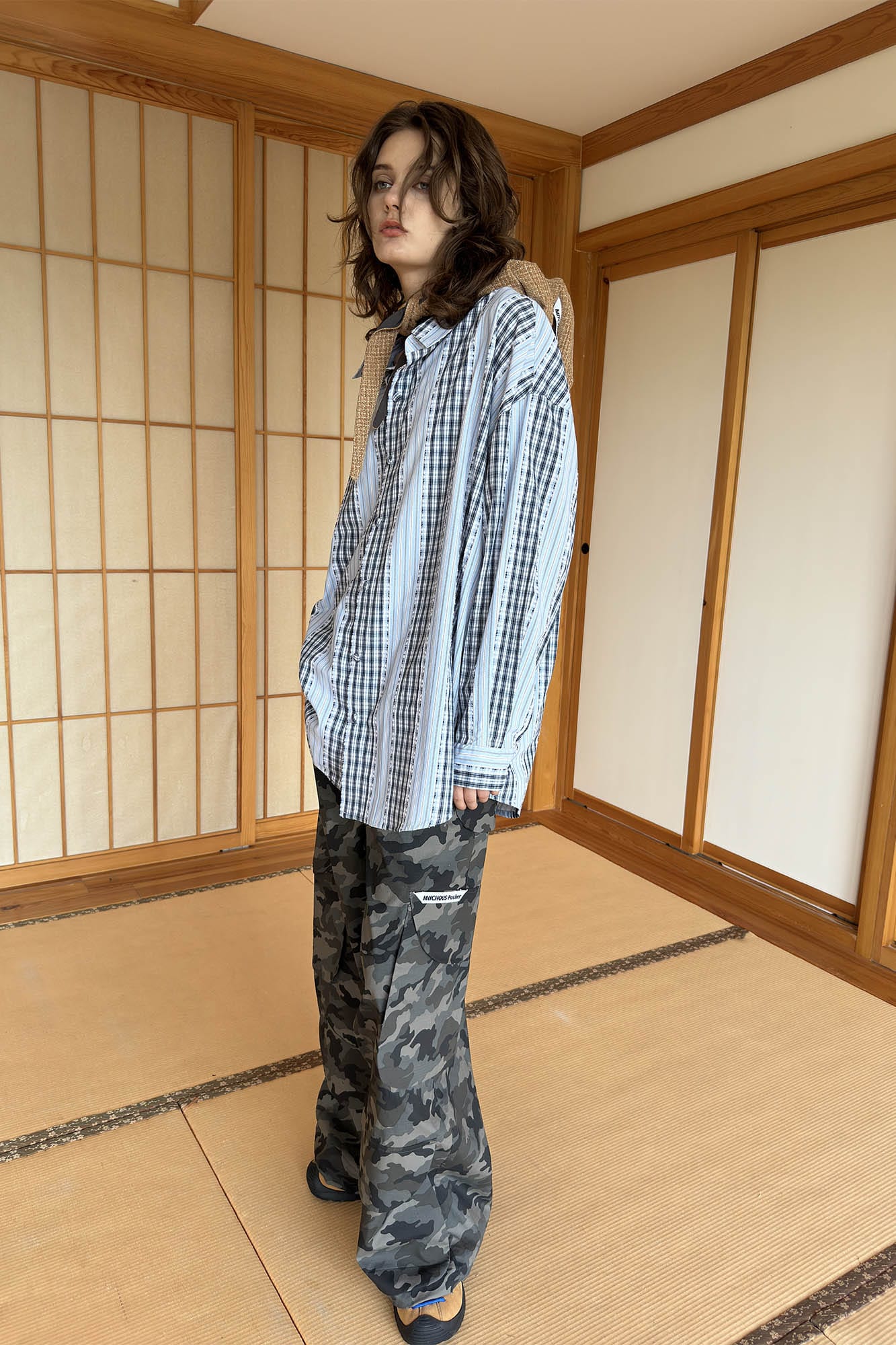 MIICHOUS Time Travel Company Headphone Hood Striped Shirt