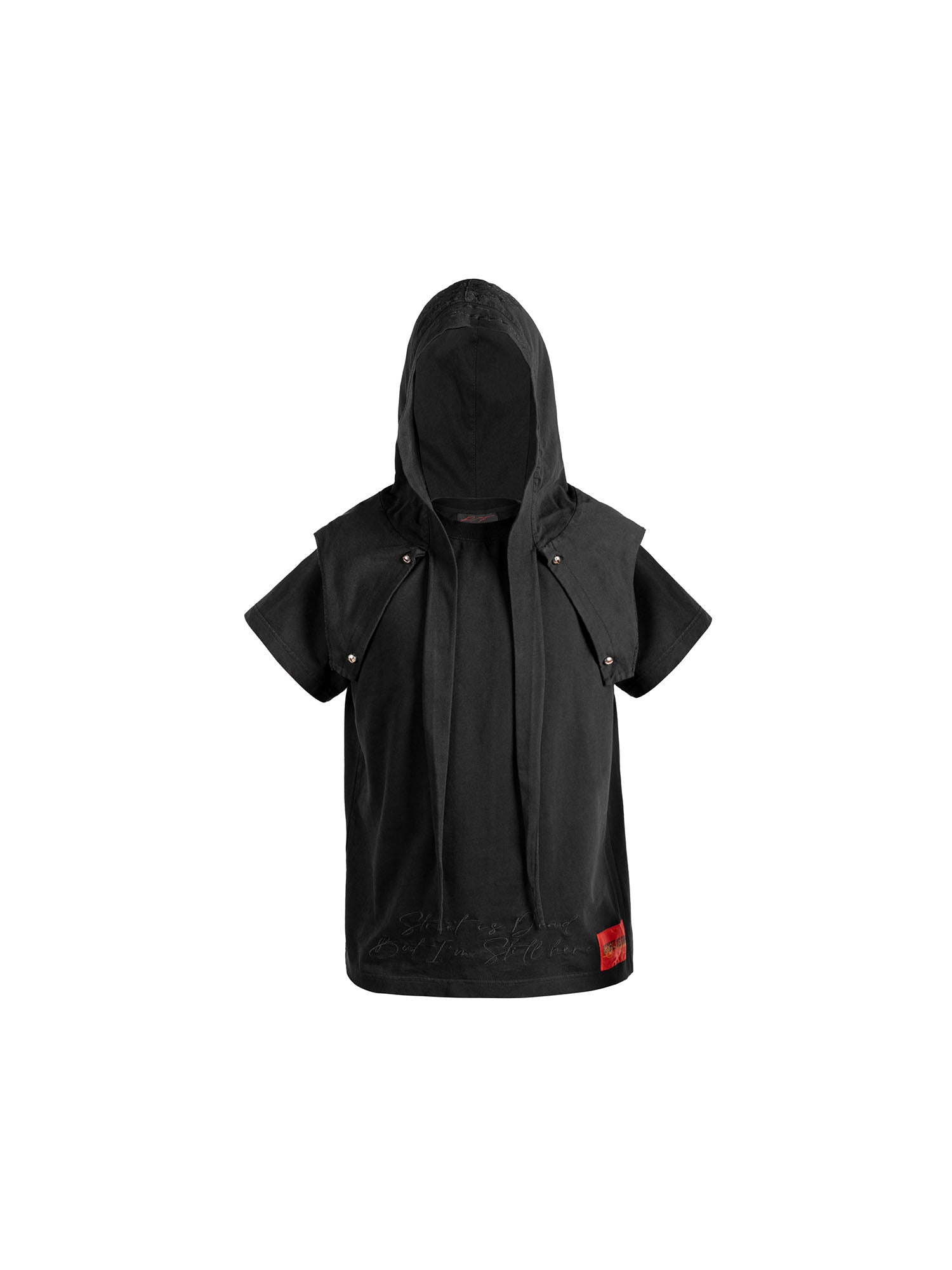 FVVO Distressed Snap-Shoulder Hooded T-Shirt