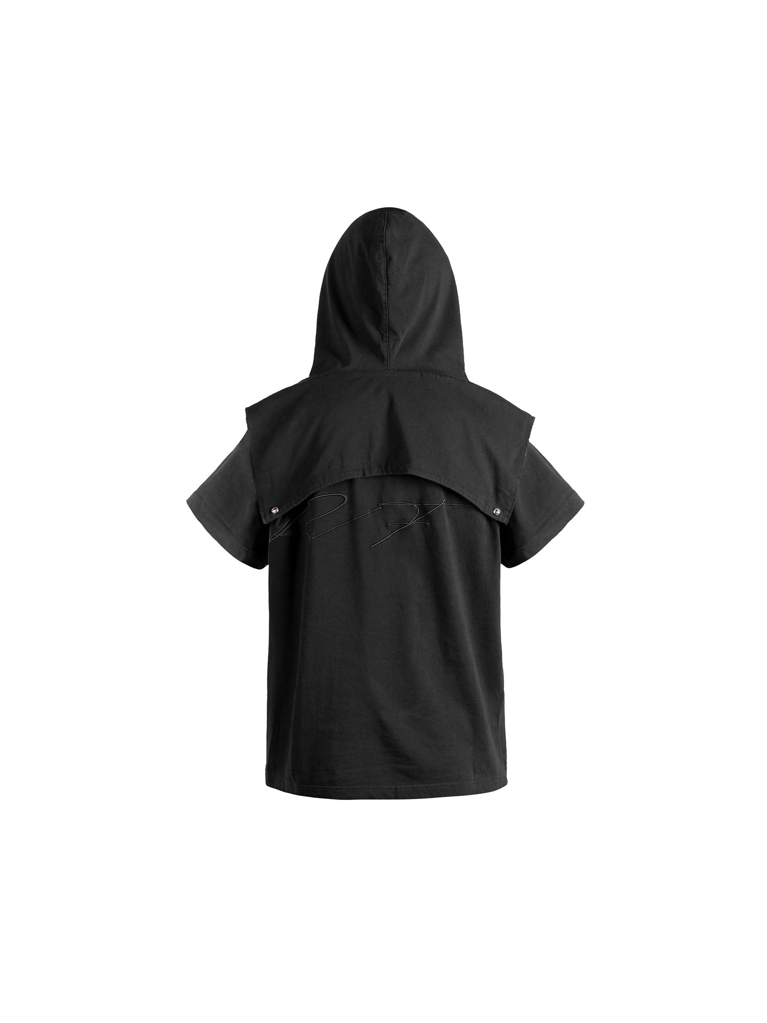 FVVO Distressed Snap-Shoulder Hooded T-Shirt