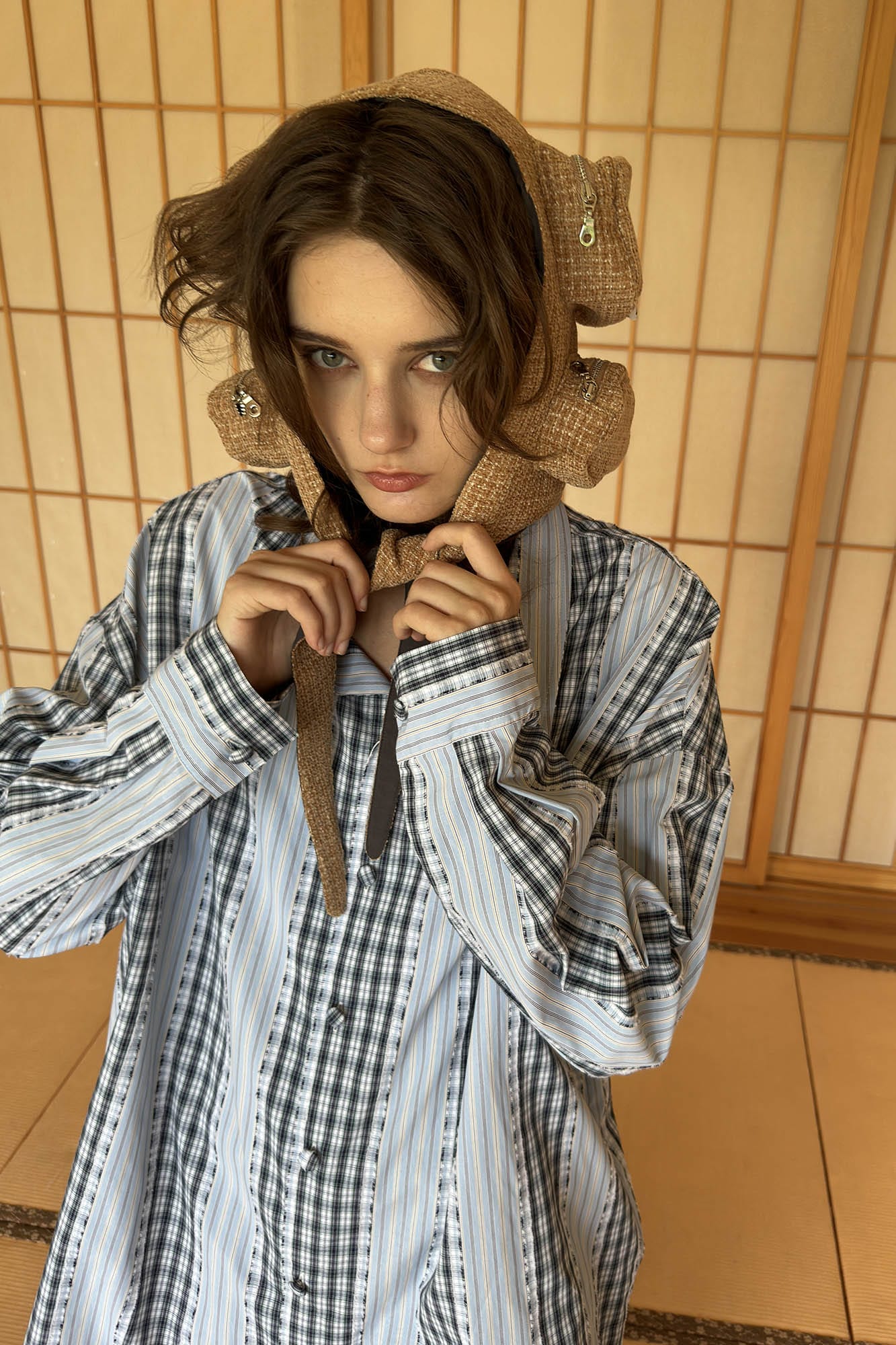 MIICHOUS Time Travel Company Headphone Hood Striped Shirt