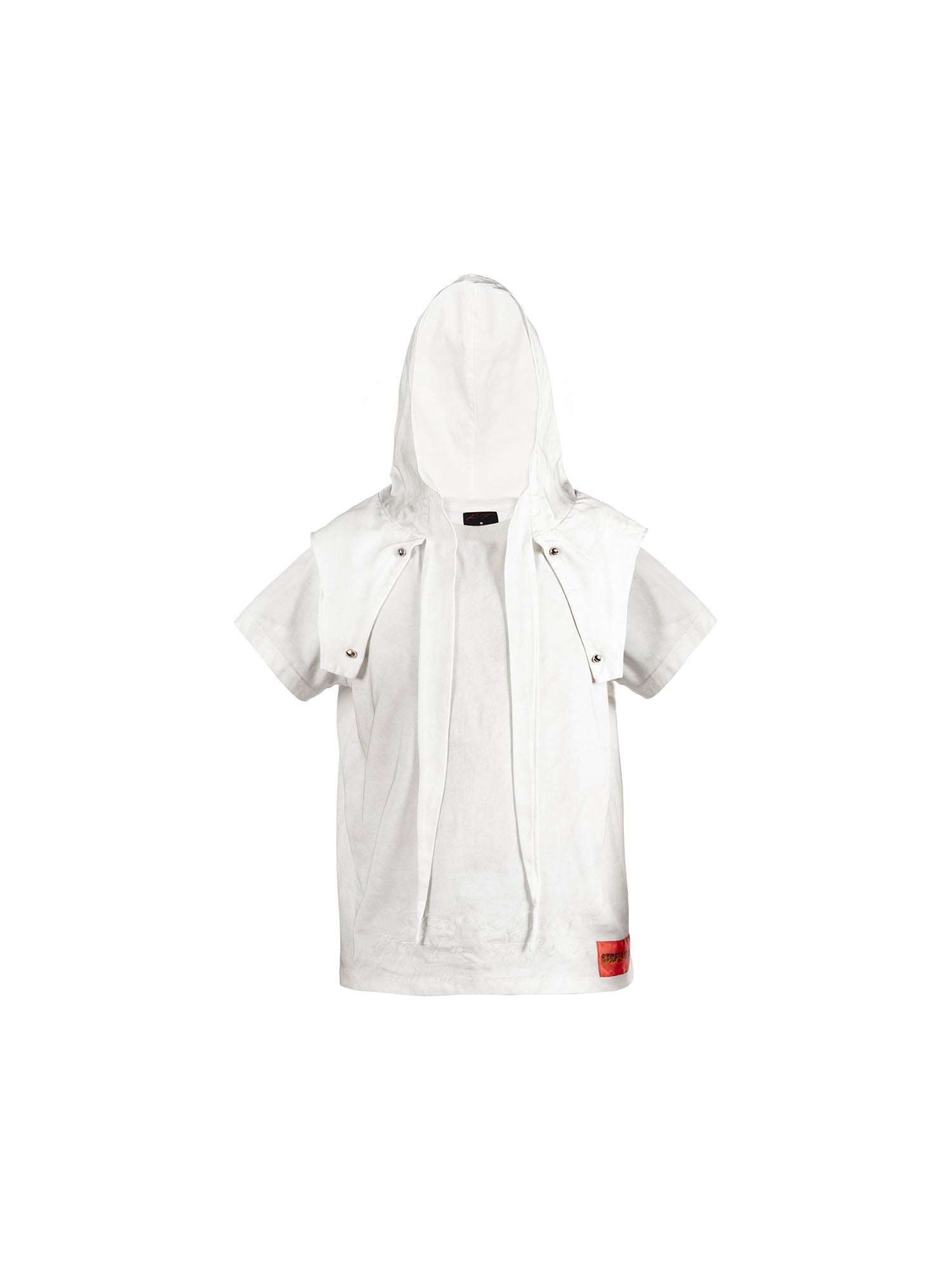 FVVO Distressed Snap-Shoulder Hooded T-Shirt