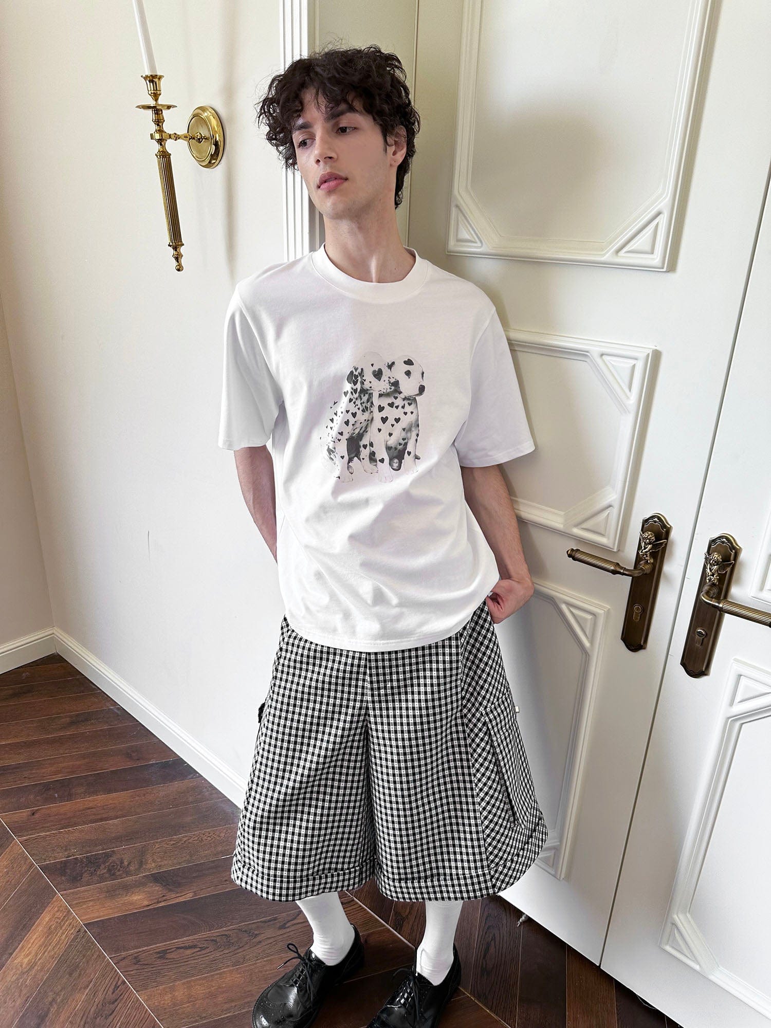 SOURPLUM Retro Gingham Spliced Oversized Shorts