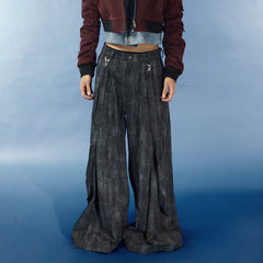 KADAKADA Detachable Ribbon Washed Oversize Flare Jeans