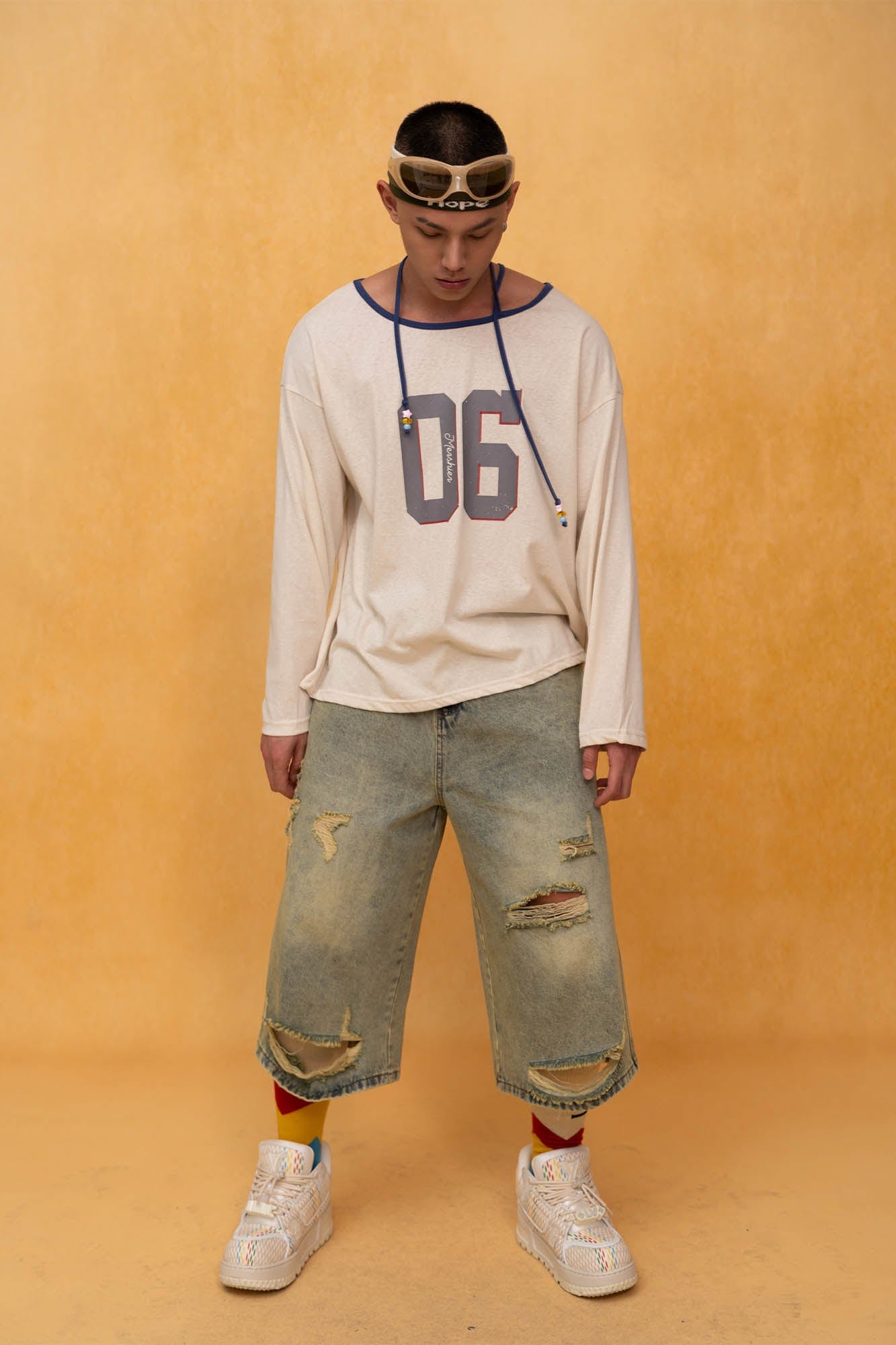 CLP Washed Ripped Knee-Length Denim Shorts