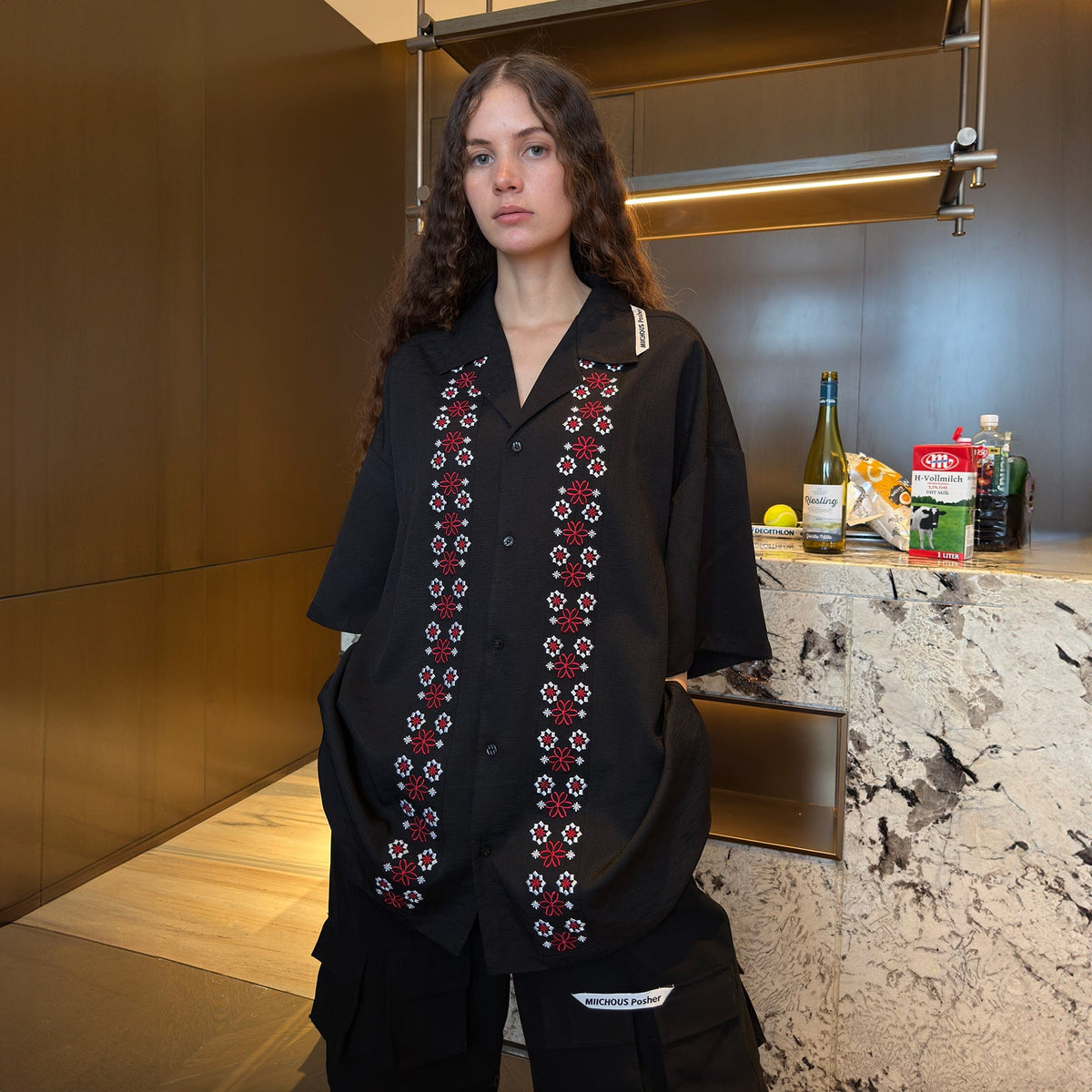 MIICHOUS Fair Isle Embroidered Half Shirt