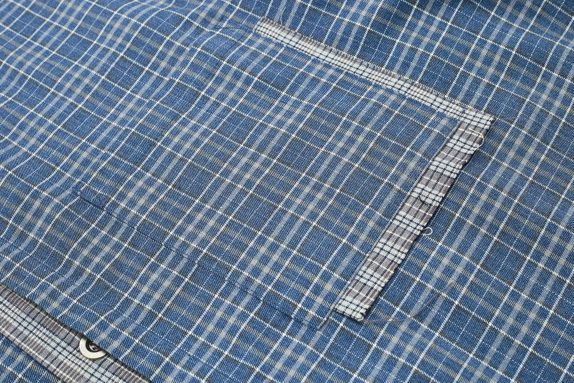 ESAIAS Plaid Layered Raw-Edge Half Shirt Blue