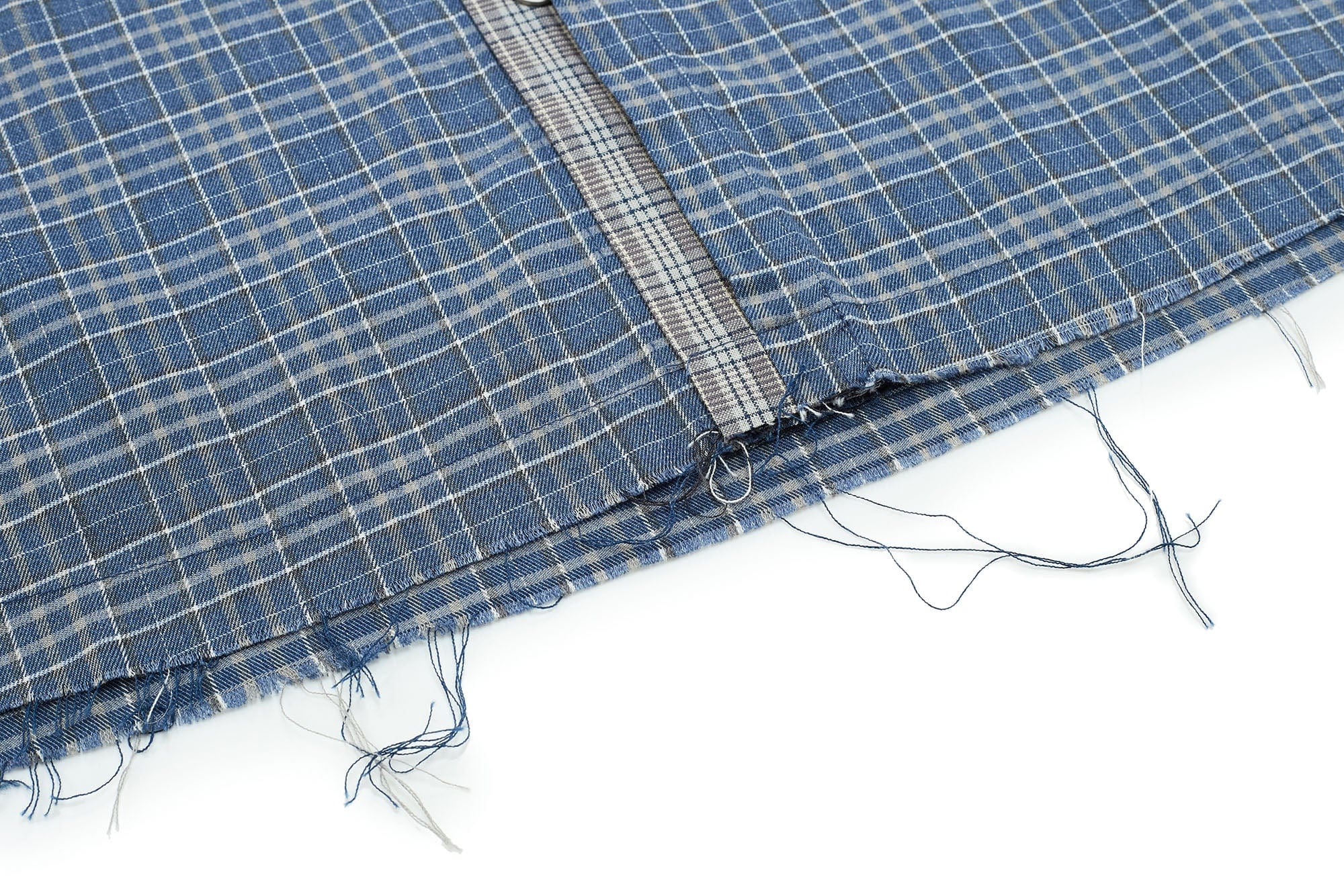 ESAIAS Plaid Layered Raw-Edge Half Shirt Blue