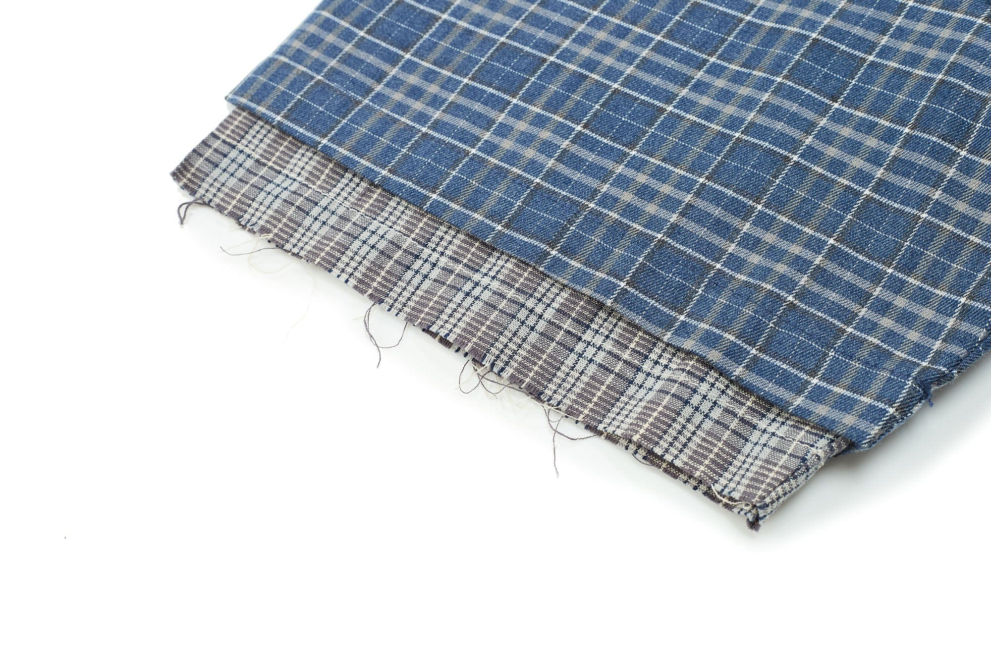 ESAIAS Plaid Layered Raw-Edge Half Shirt Blue
