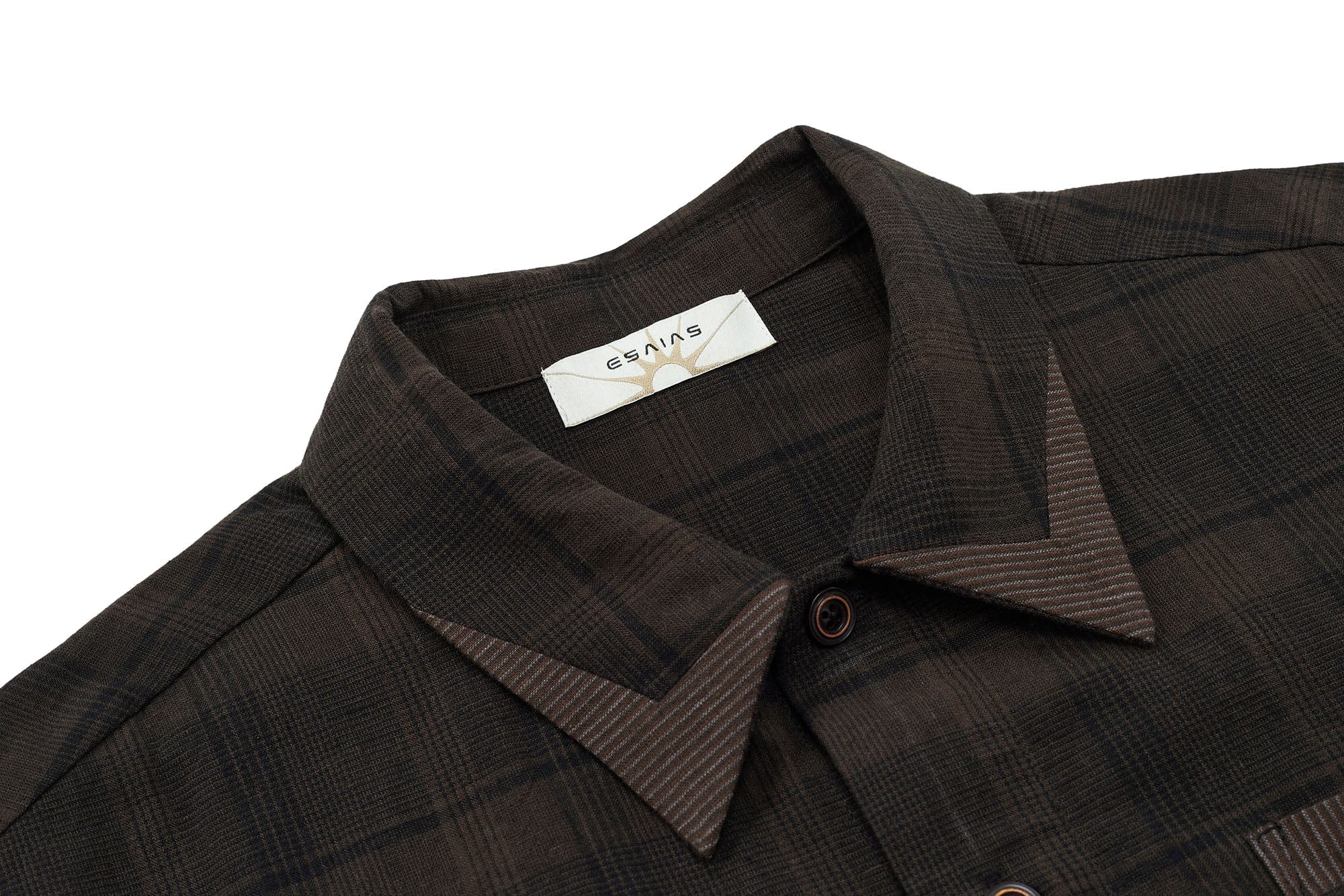 ESAIAS Plaid Layered Raw-Edge Half Shirt Brown