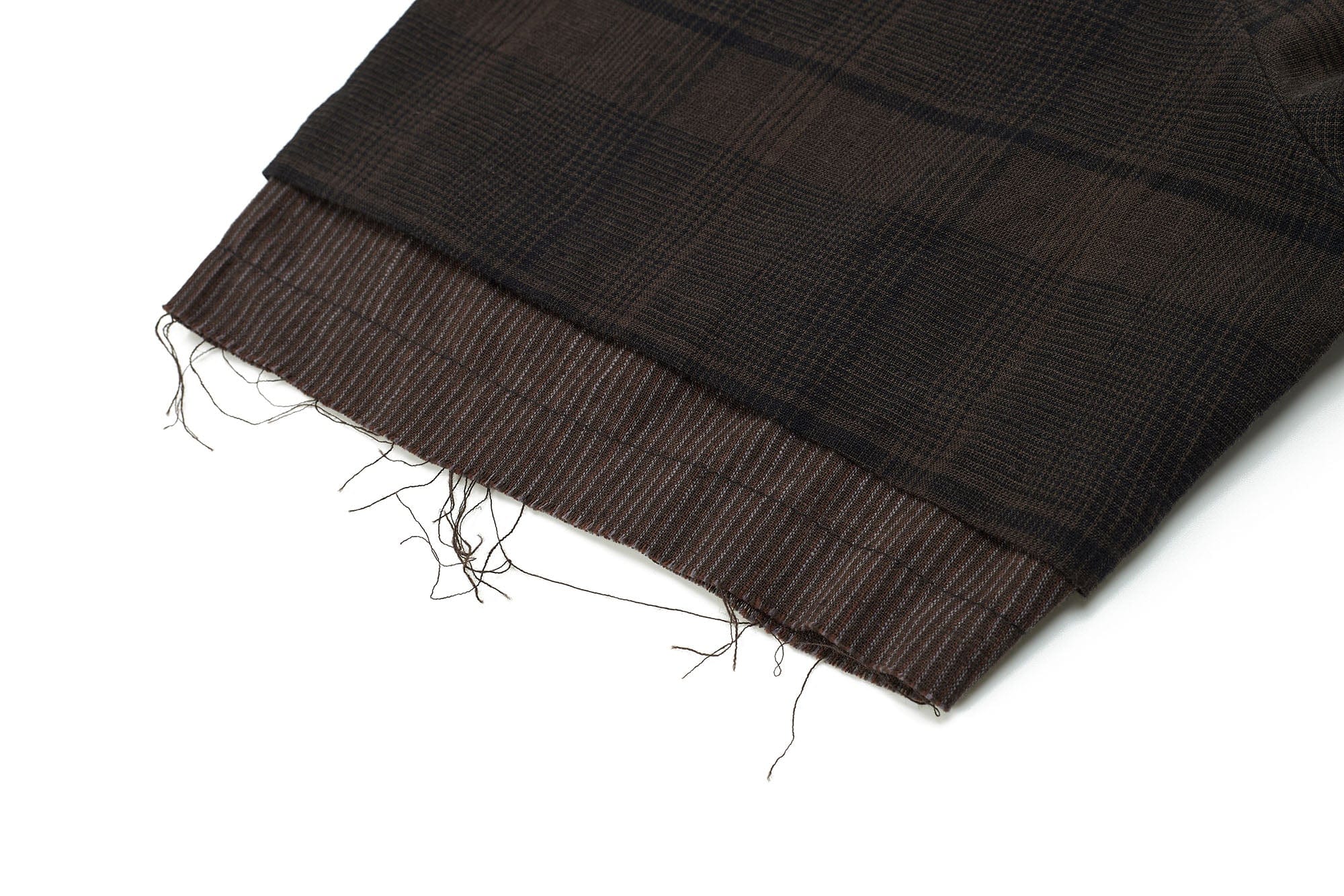 ESAIAS Plaid Layered Raw-Edge Half Shirt Brown