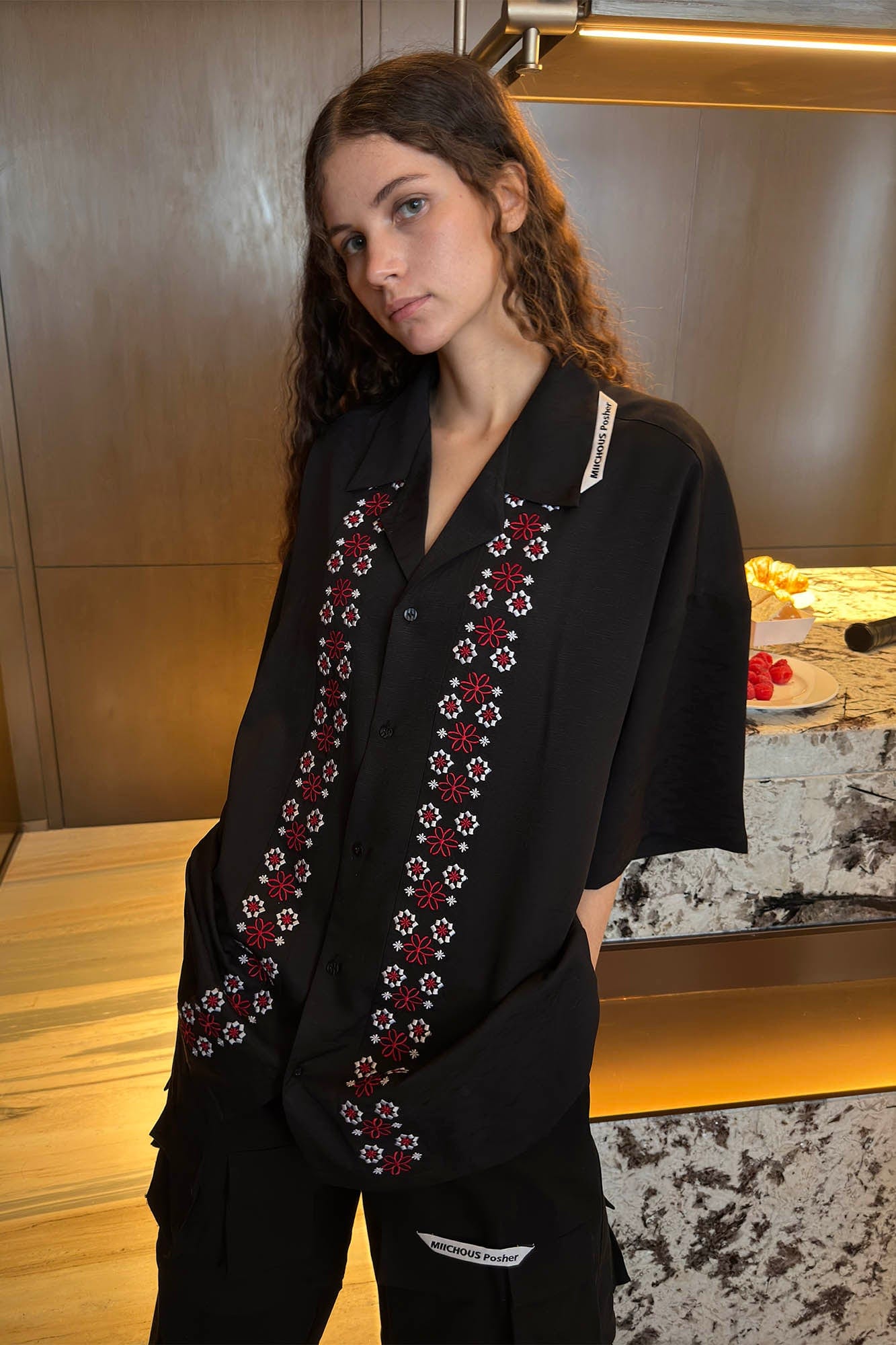 MIICHOUS Fair Isle Embroidered Half Shirt