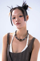 SCHWARZGOLD Leather Cord & Chain Snap Bead Necklace