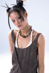 SCHWARZGOLD Leather Cord & Chain Snap Bead Necklace