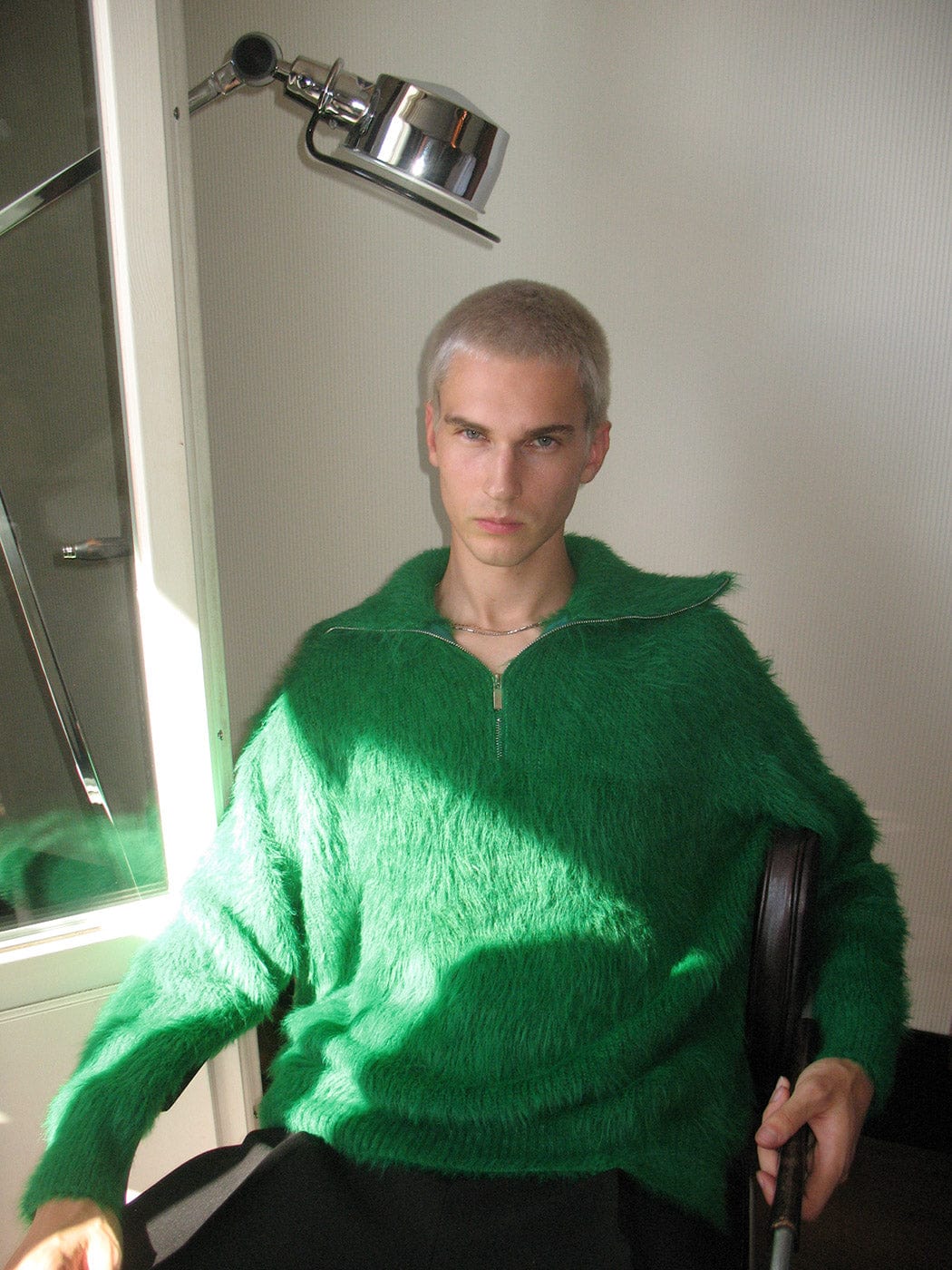 SOURPLUM Faux Fur Half Zip Sweater Avocado
