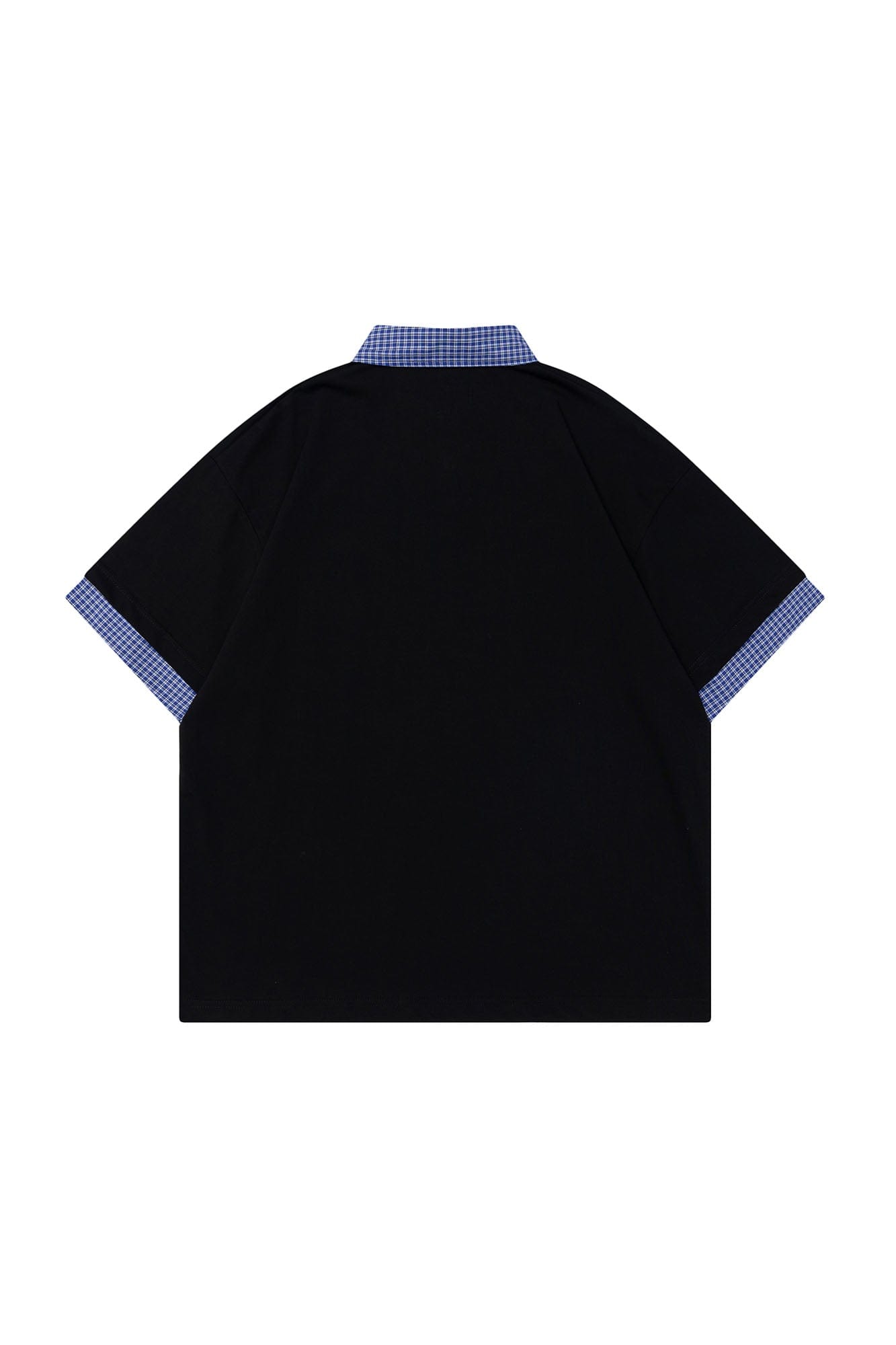 OVDY Layered Plaid Panel Mock Shirt T-Shirt