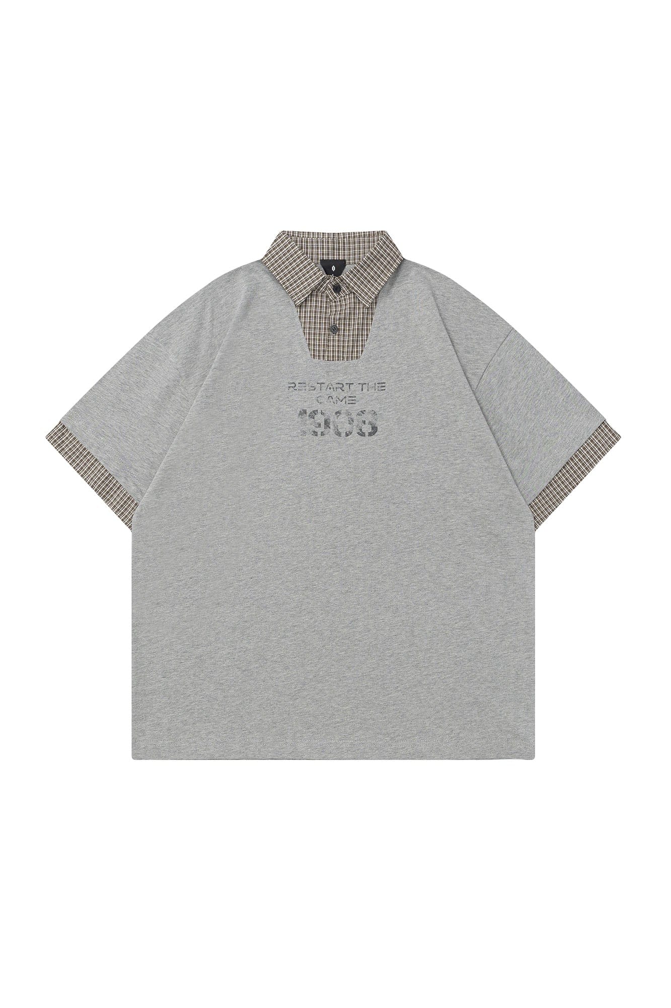 OVDY Layered Plaid Panel Mock Shirt T-Shirt