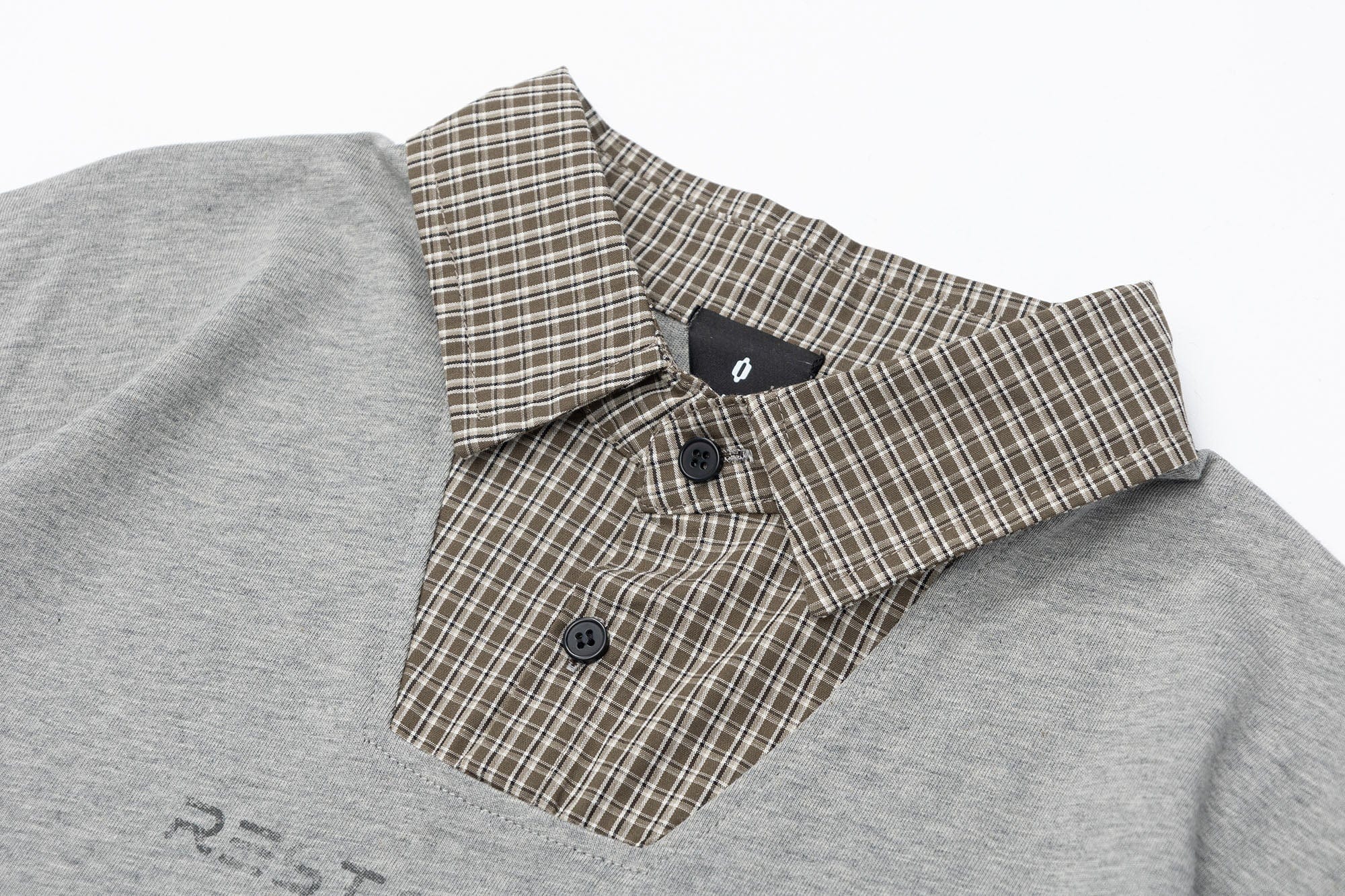OVDY Layered Plaid Panel Mock Shirt T-Shirt