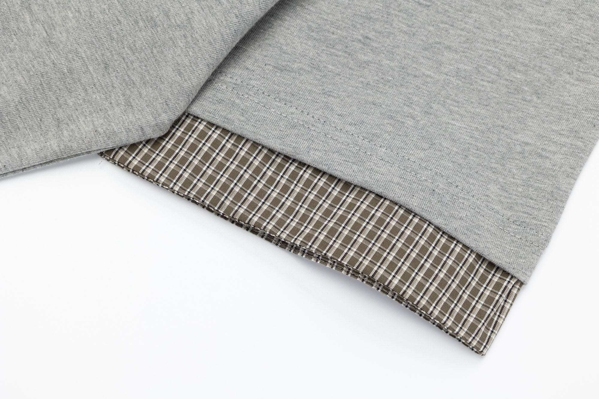 OVDY Layered Plaid Panel Mock Shirt T-Shirt