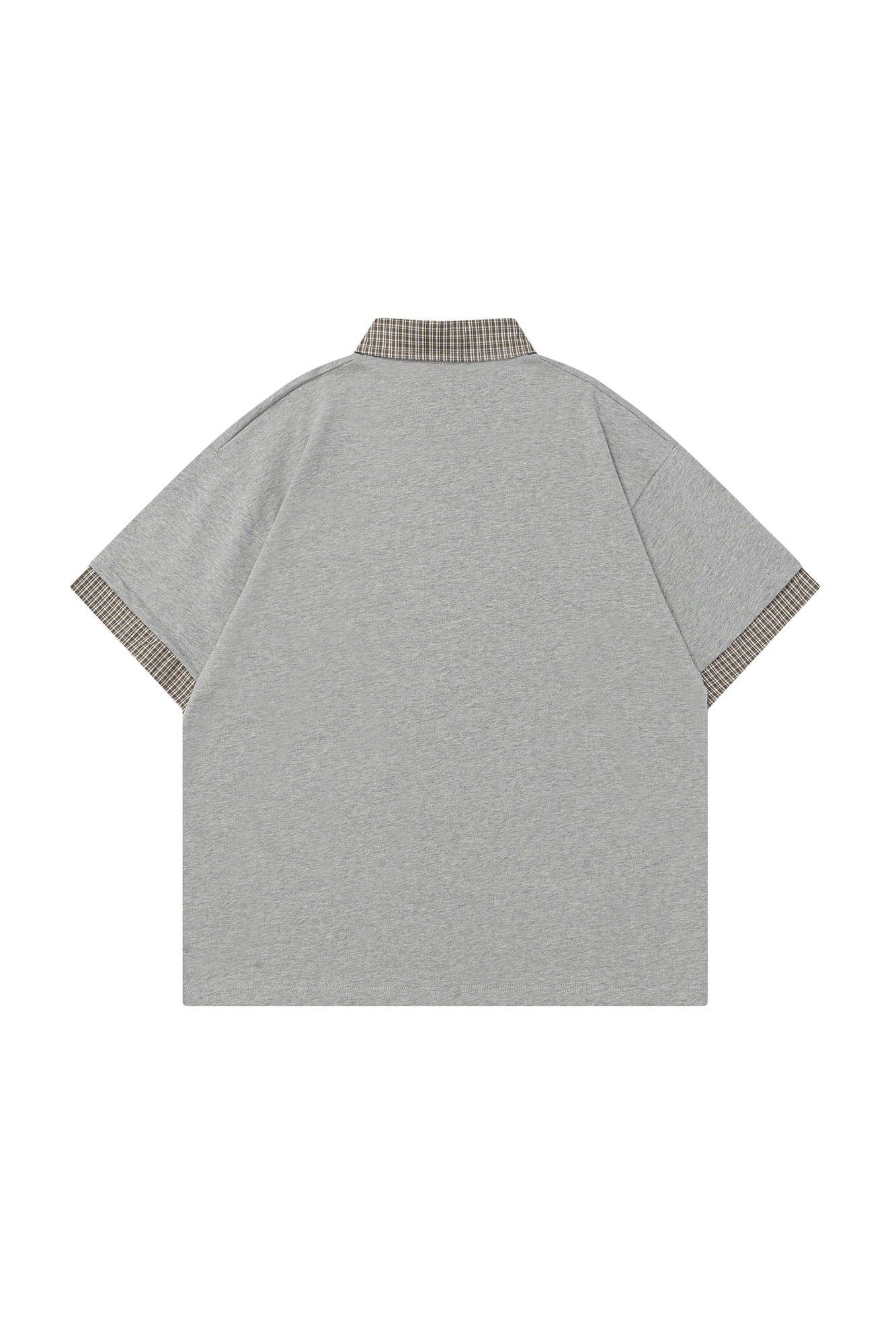 OVDY Layered Plaid Panel Mock Shirt T-Shirt