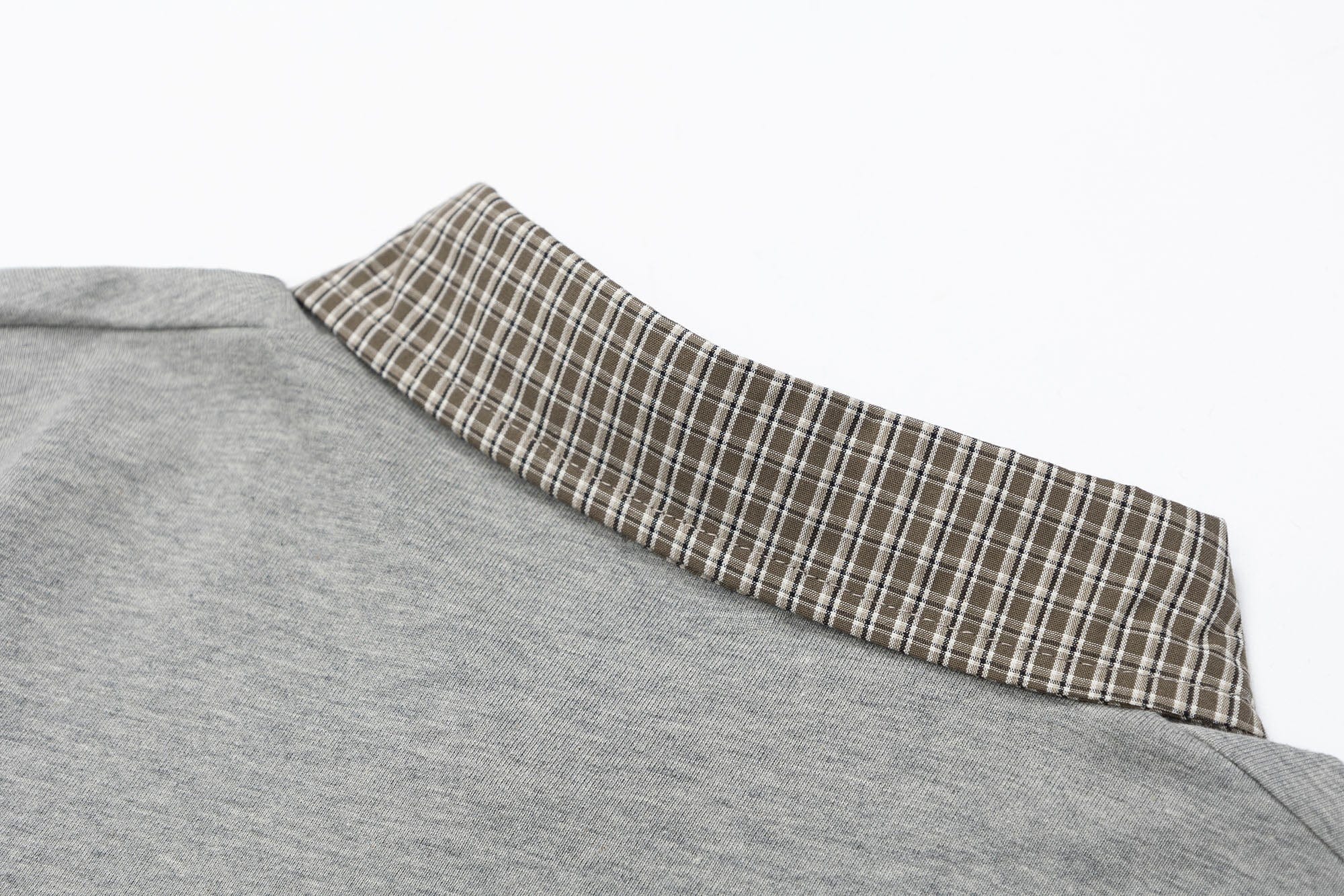 OVDY Layered Plaid Panel Mock Shirt T-Shirt