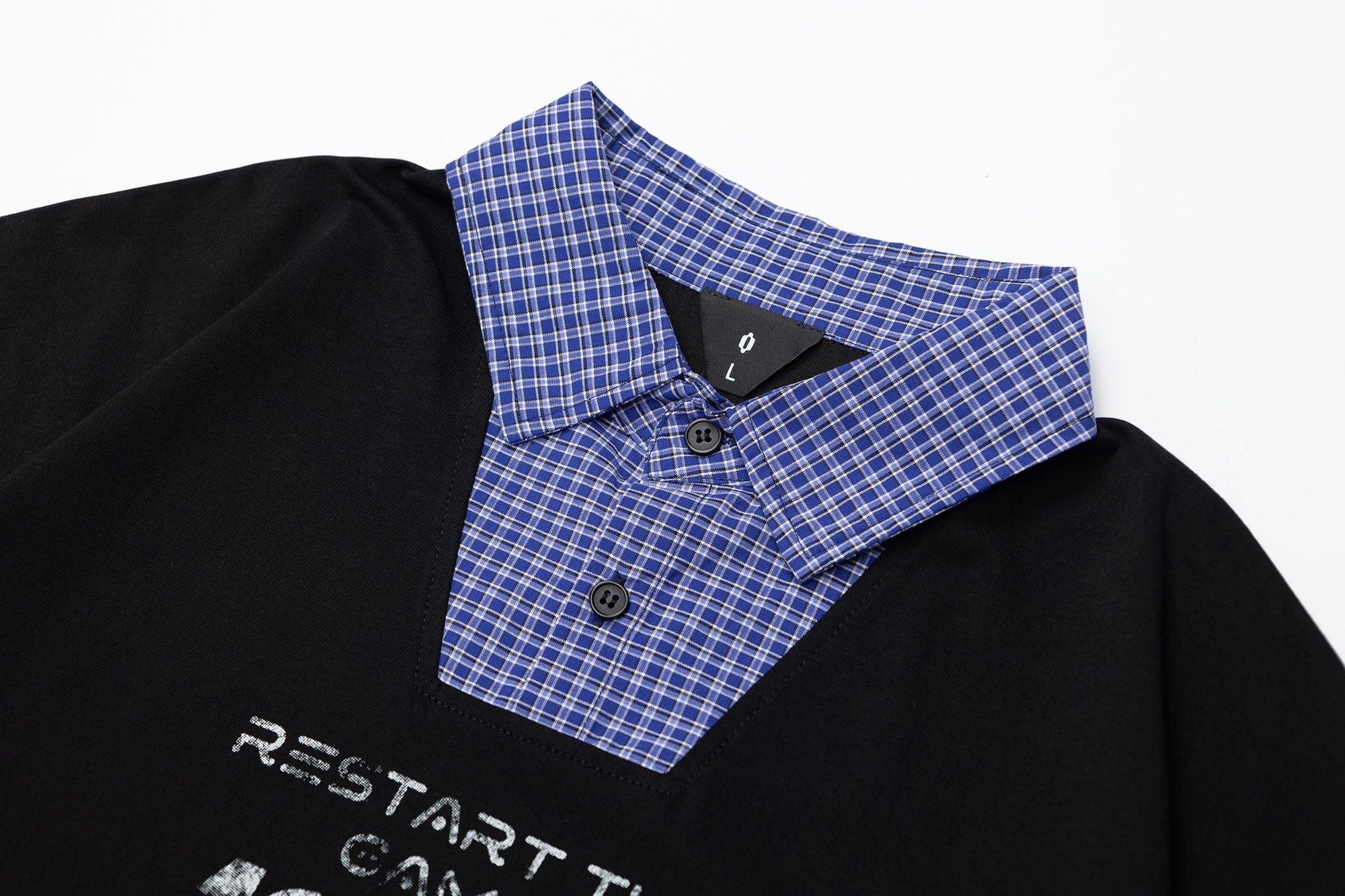 OVDY Layered Plaid Panel Mock Shirt T-Shirt