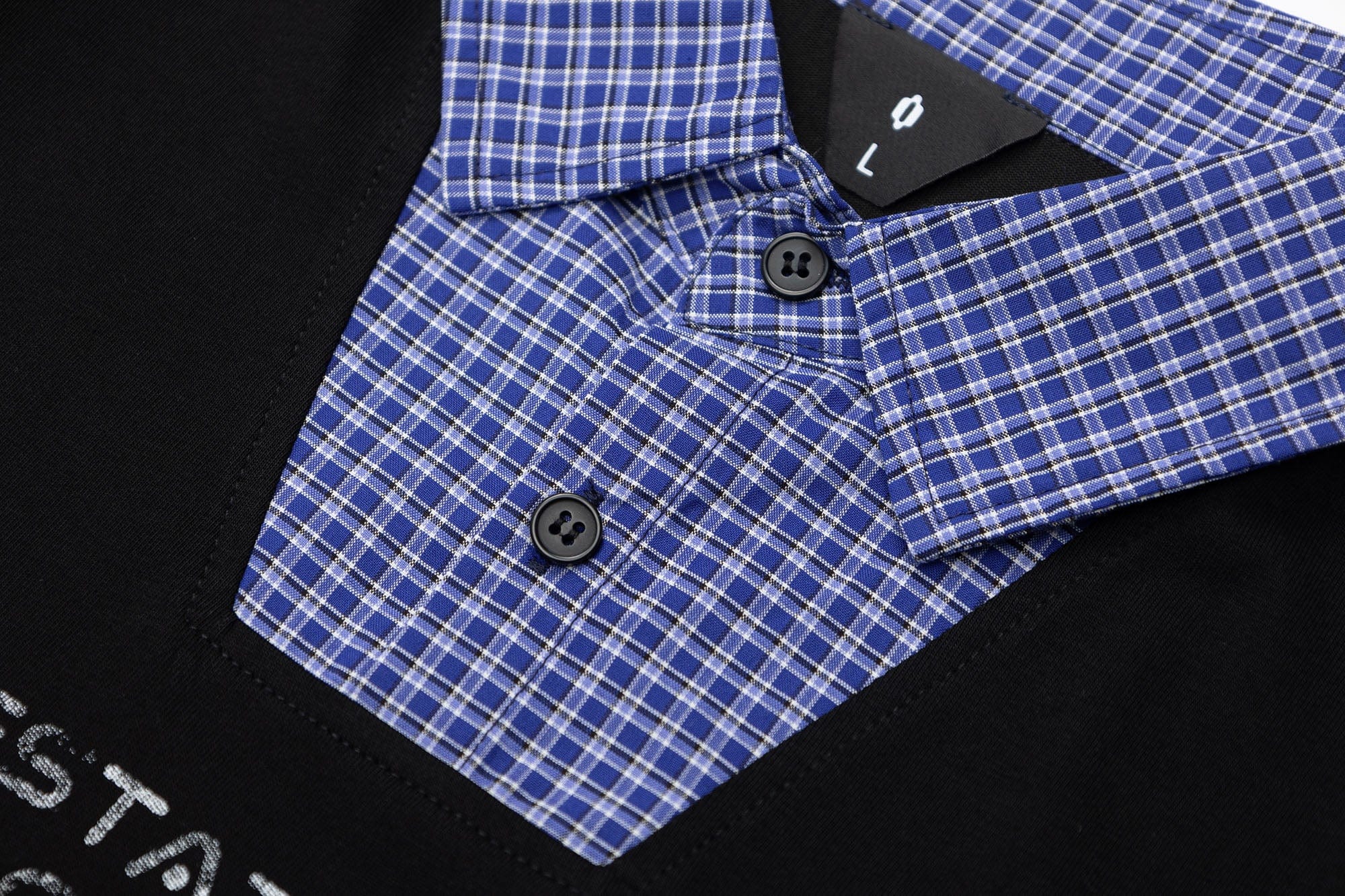 OVDY Layered Plaid Panel Mock Shirt T-Shirt