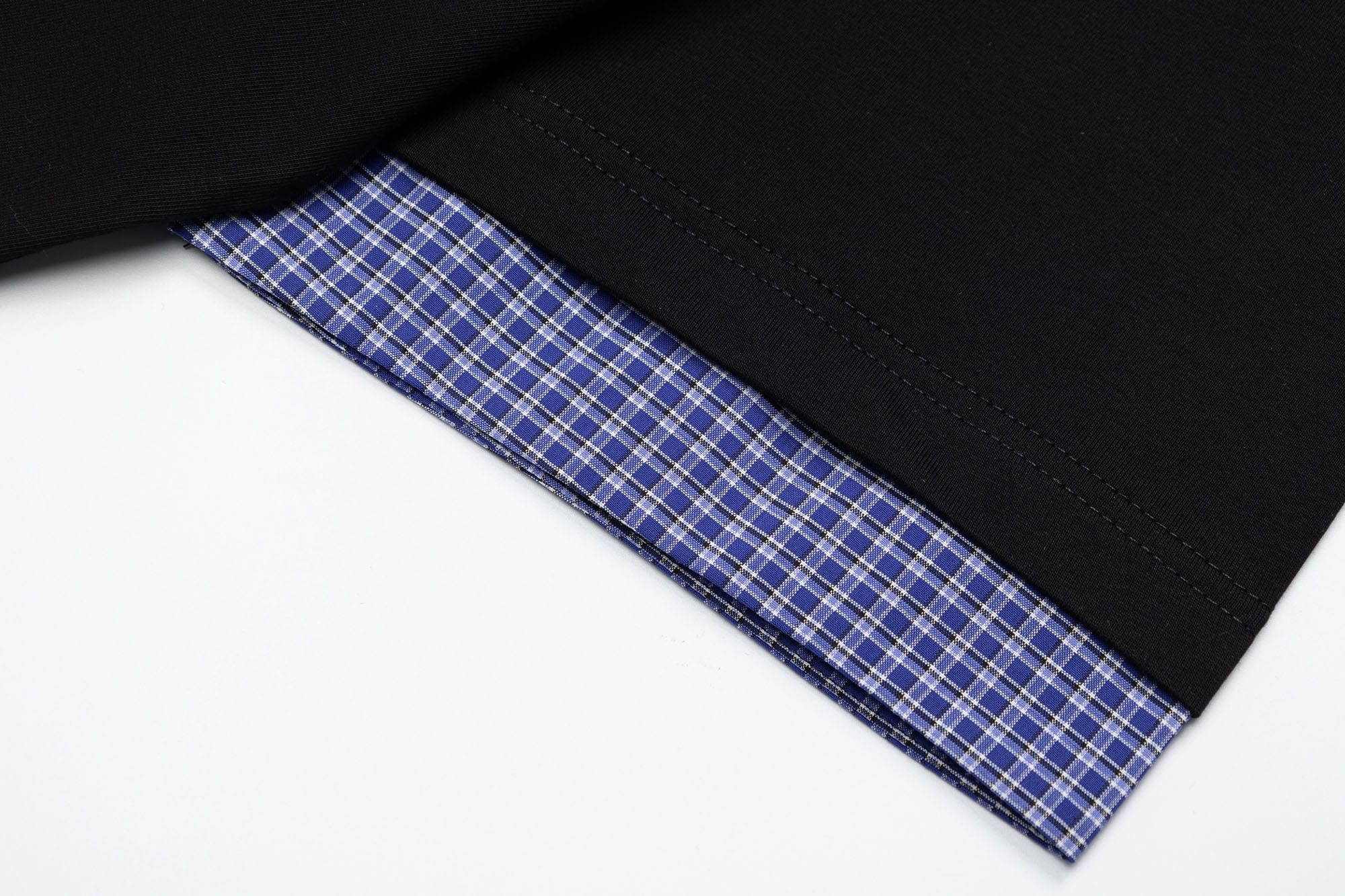 OVDY Layered Plaid Panel Mock Shirt T-Shirt