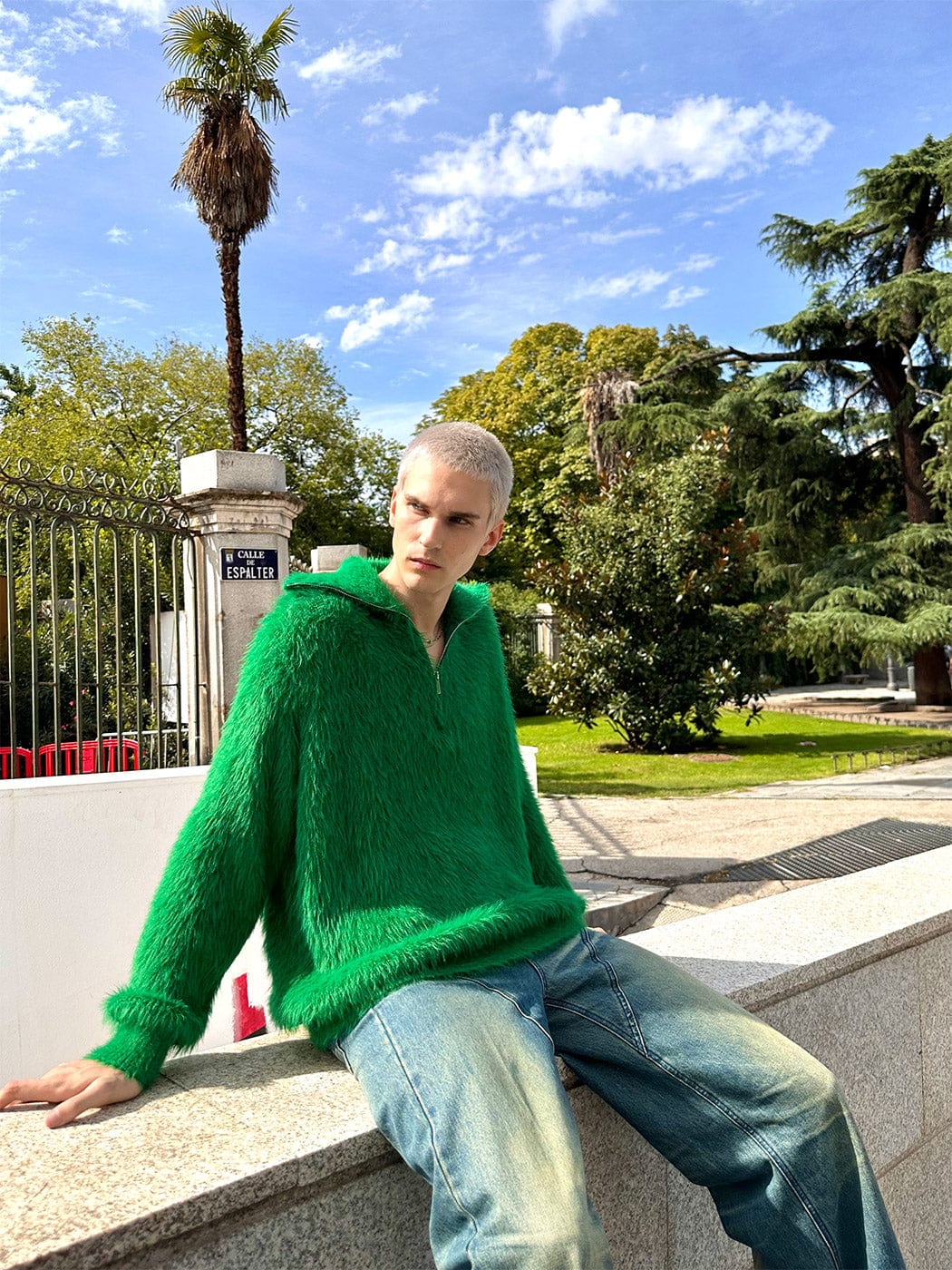 SOURPLUM Faux Fur Half Zip Sweater Avocado