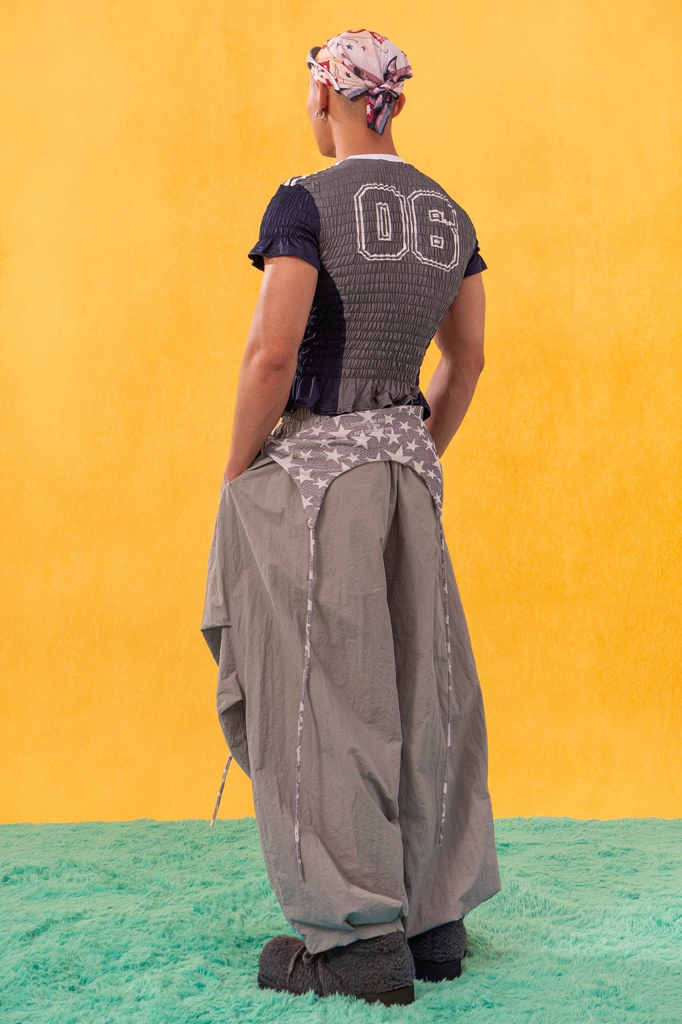 CLP Athletic Crinkled Stretch Paneled Ruffle T-Shirt