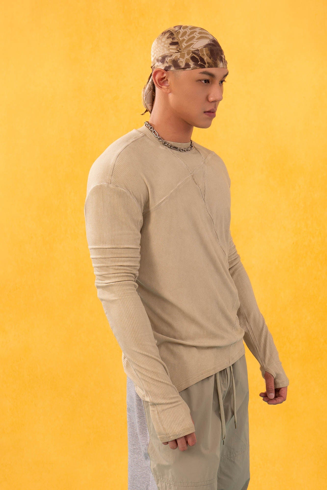 CLP Asymmetrical Spliced Slim Fit Long-Sleeve Tee