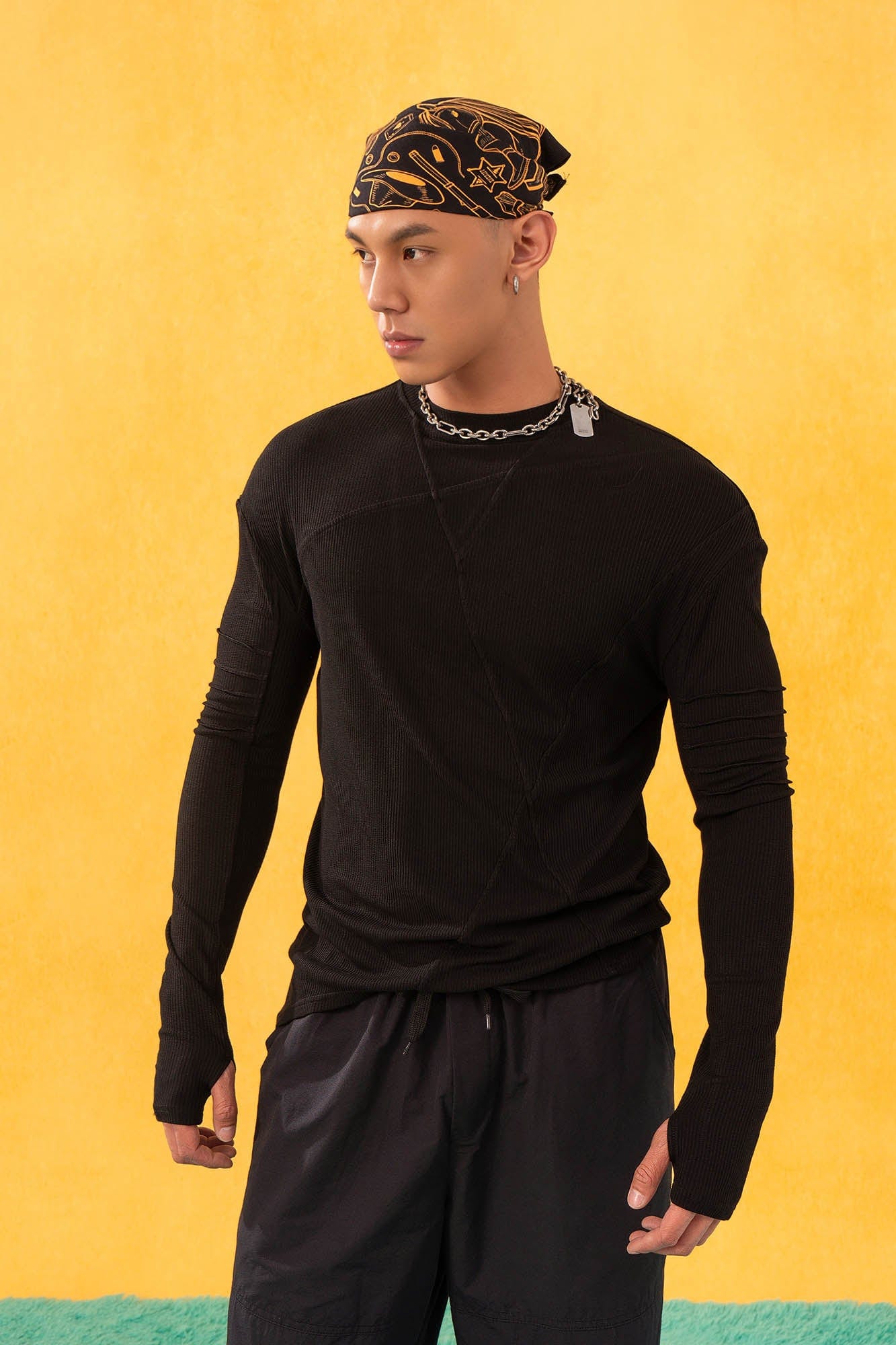CLP Asymmetrical Spliced Slim Fit Long-Sleeve Tee