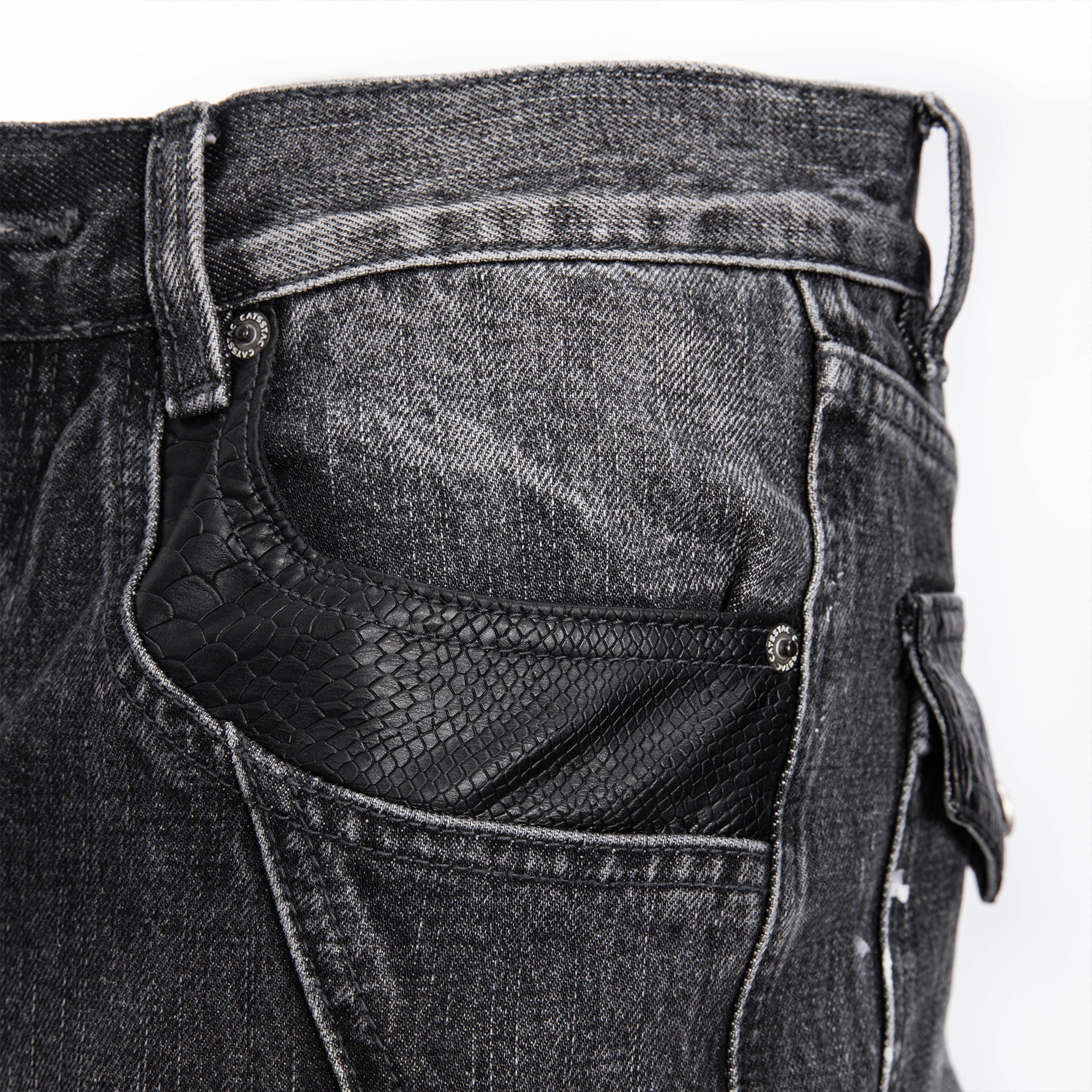 CATSSTAC Washed Panel Paint-Stain Wide-Leg Jeans