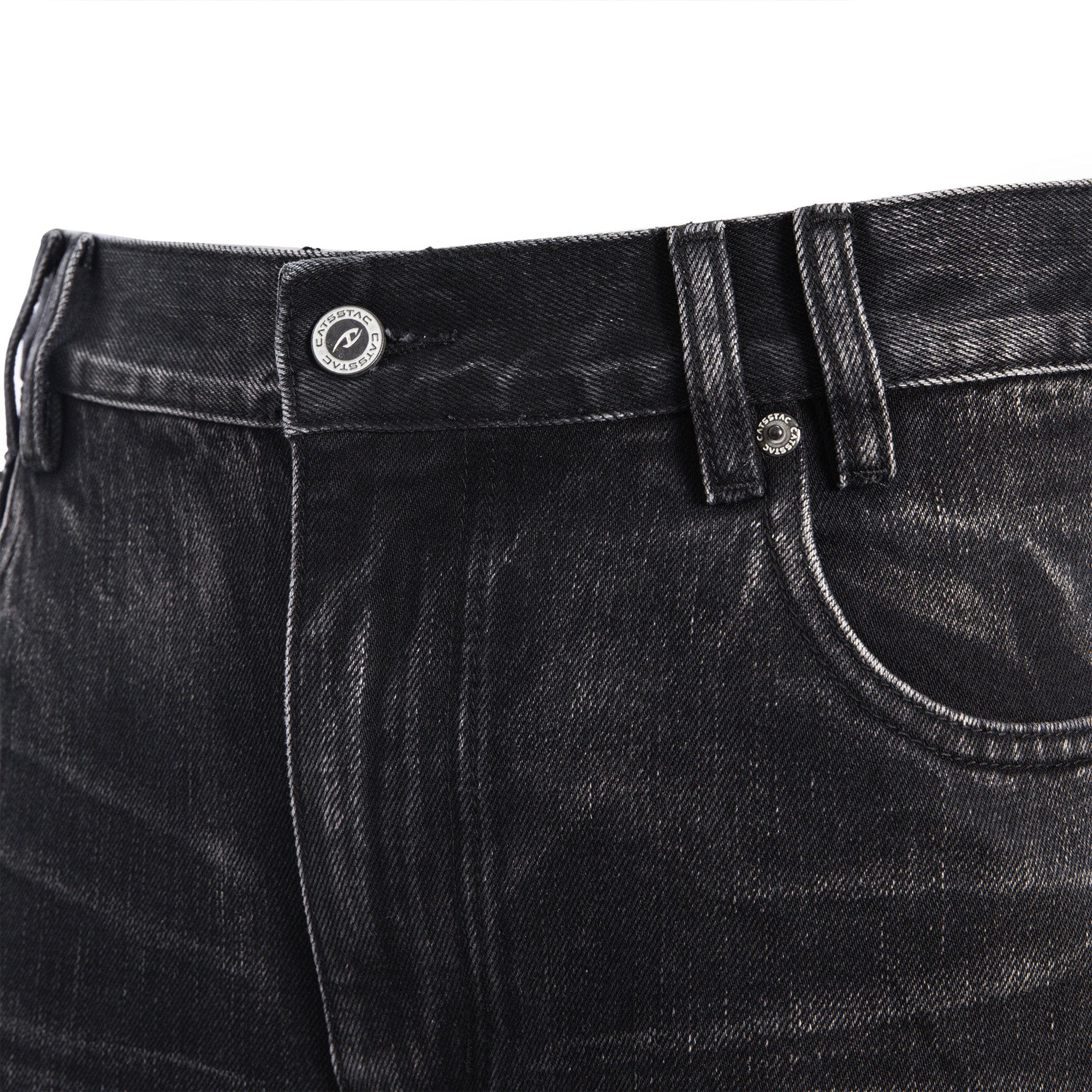 CATSSTAC Whisker Washed Frayed Straight-Leg Jeans