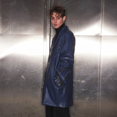KADAKADA Zipper-Sleeve Rivet Oversized PU Coat