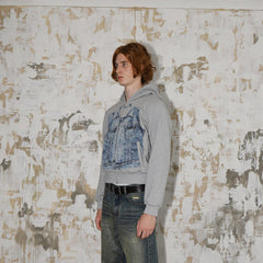LEONSENSE Denim Print Zip-Up Hoodie
