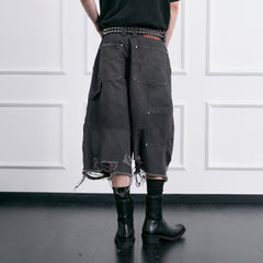 FACEONLAB Distressed Deconstructed Ripped Cargo Shorts