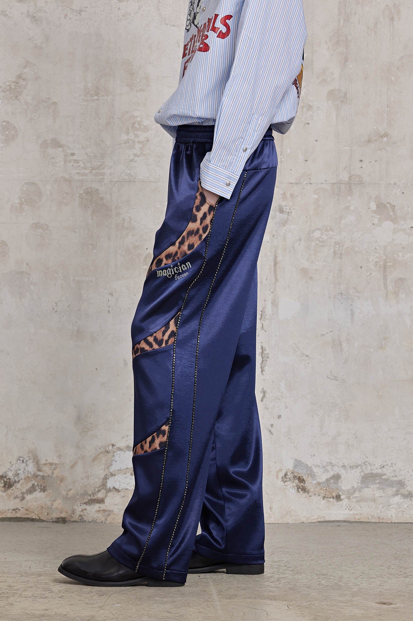 FACEONLAB Diamond Leopard-Spliced Satin Pants