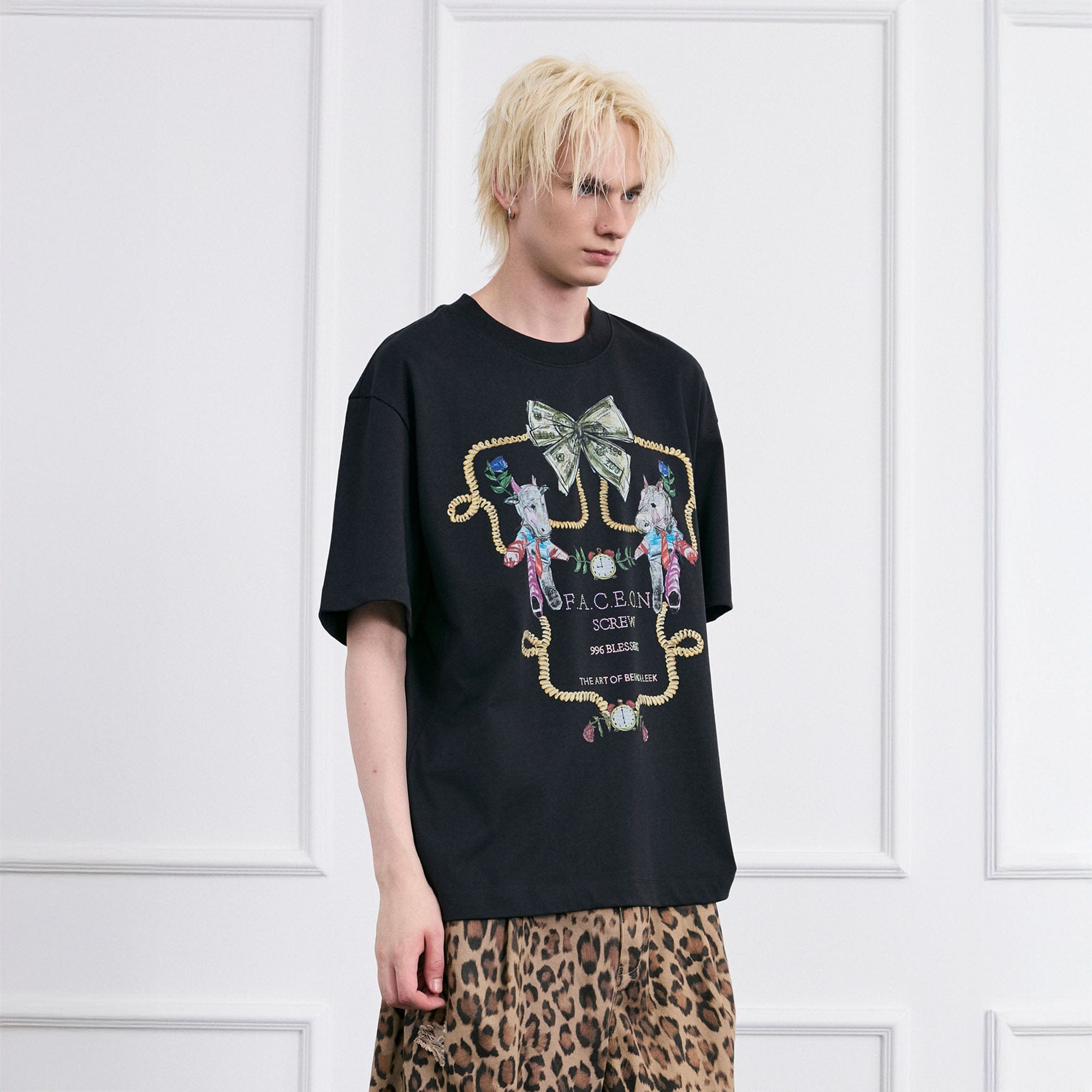 FACEONLAB Whimsical Cow and Horse T-Shirt