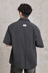 FACEONLAB Retro Textured Contrast Stripe Half Shirt