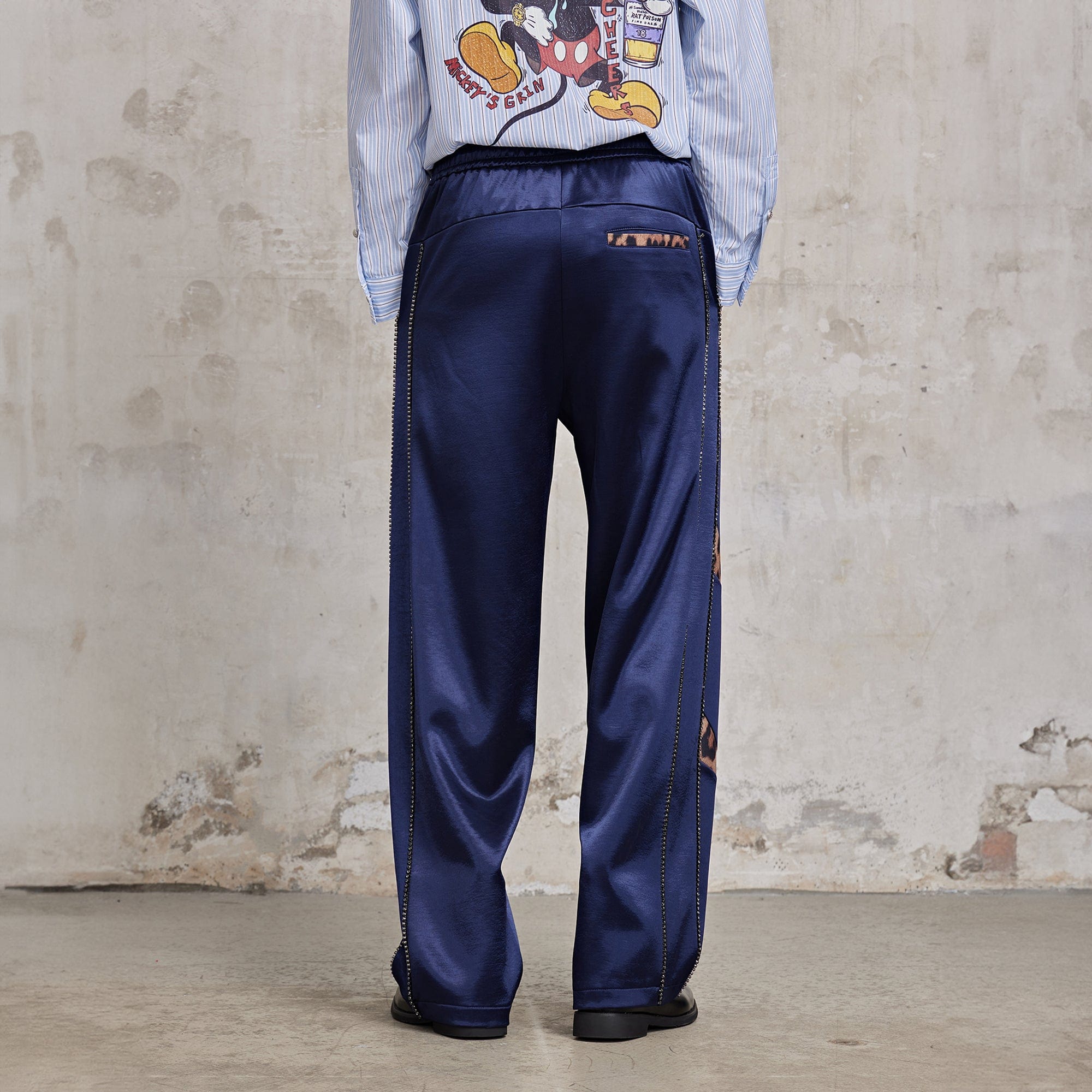 FACEONLAB Diamond Leopard-Spliced Satin Pants