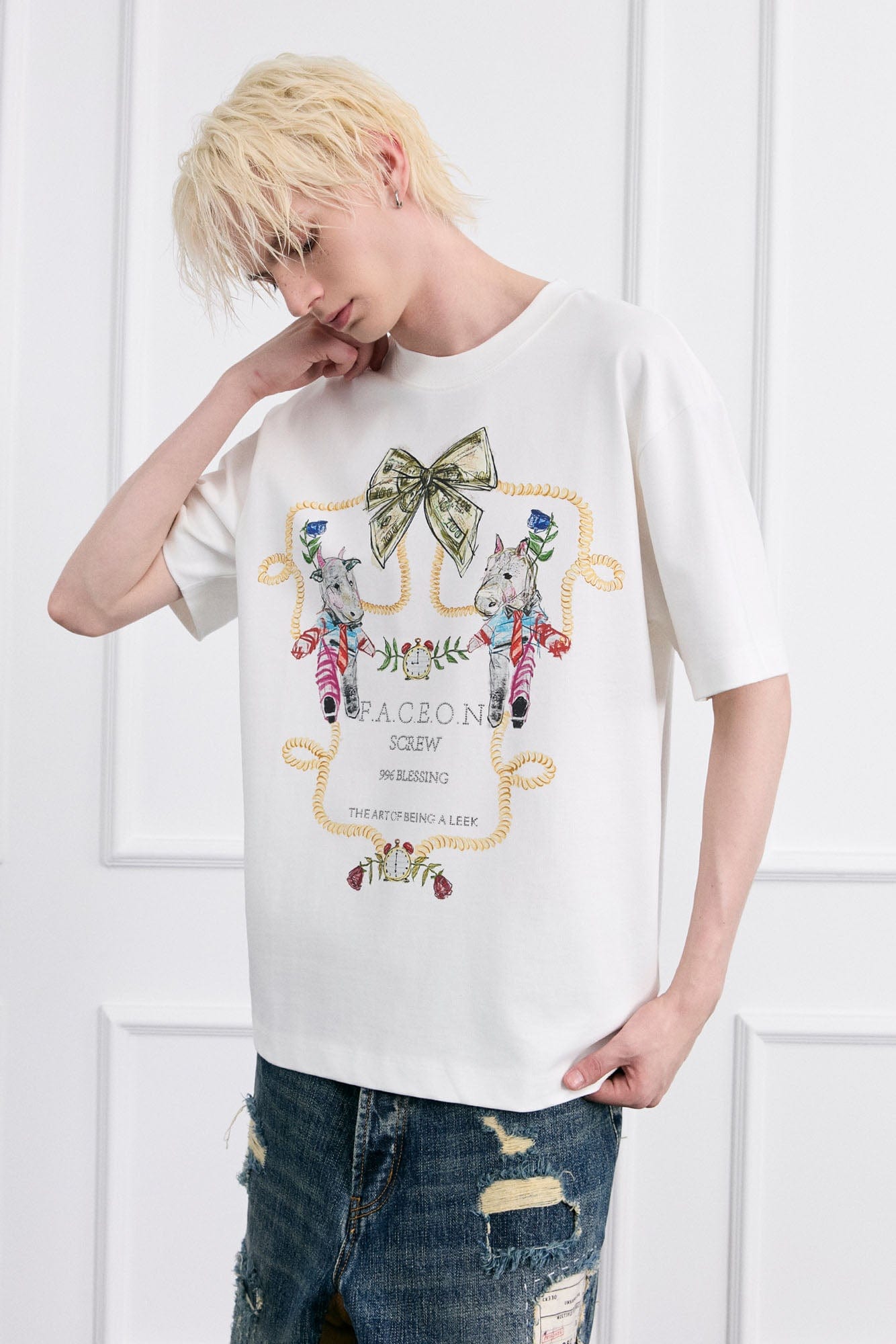FACEONLAB Whimsical Cow and Horse T-Shirt