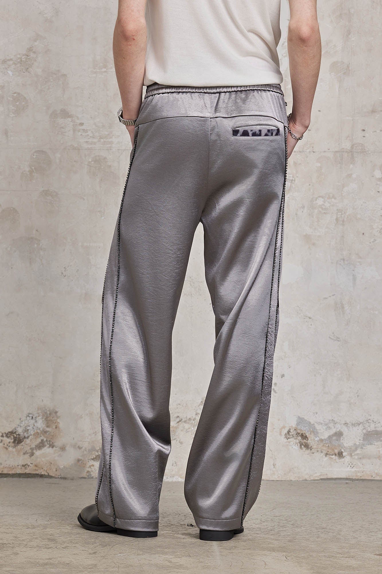 FACEONLAB Diamond Leopard-Spliced Satin Pants