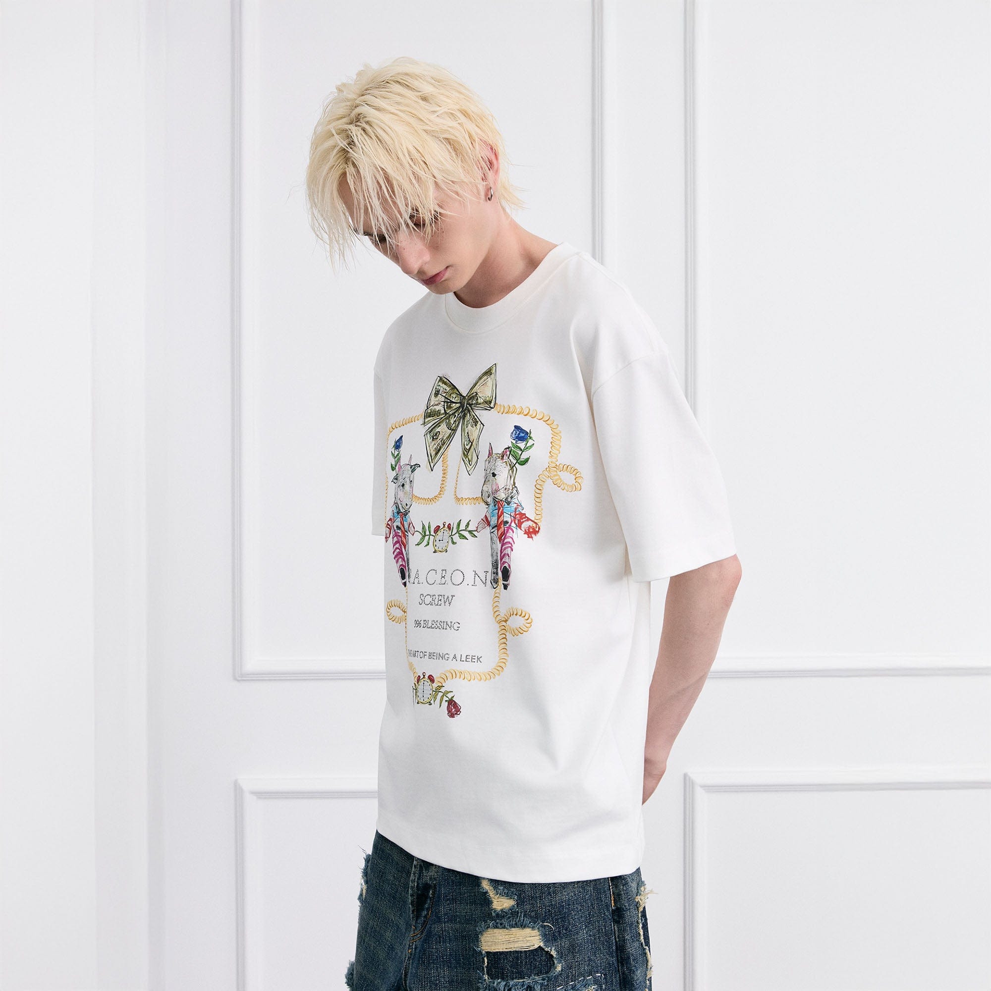 FACEONLAB Whimsical Cow and Horse T-Shirt